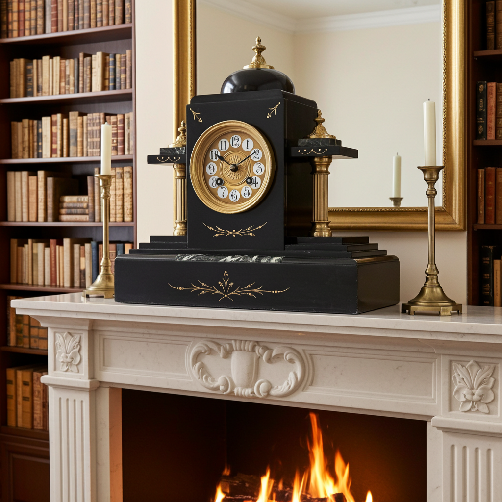 Antique French Slate with Marble Hammer on Coil Strike Pendulum Mantel Clock | Adelaide Clocks