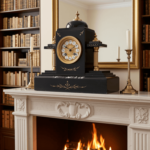 Antique French Slate with Marble Hammer on Coil Strike Pendulum Mantel Clock | Adelaide Clocks