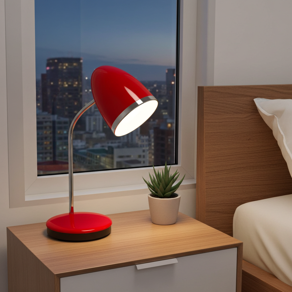 Red Bedside Office Retro Table Lamp | Adelaide Clocks