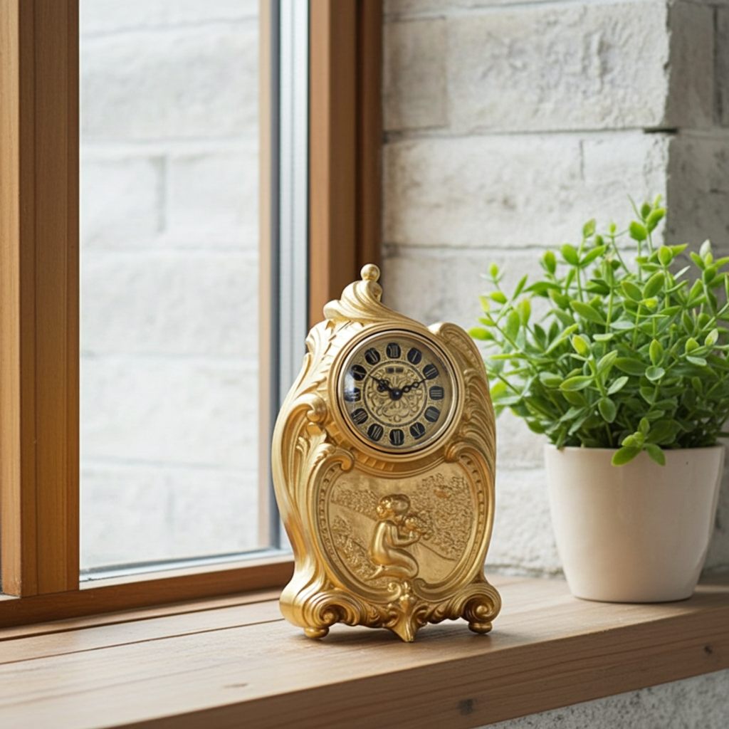 Vintage Figural Rhythm Alarm Gold Bedside Desk Clock | Adelaide Clocks