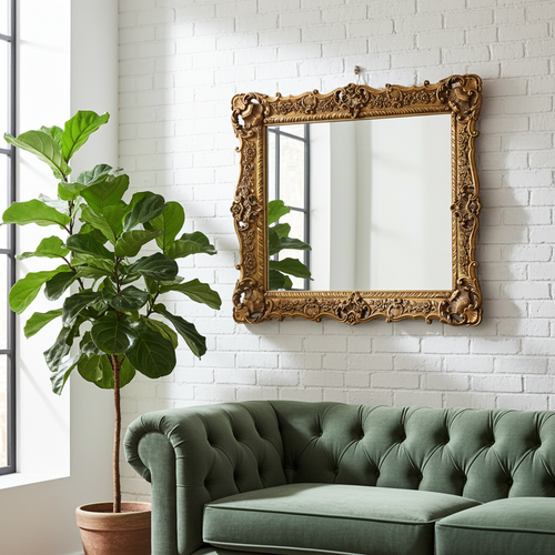 Antique Ornate Gold Wall Hanging Rectangle Mirror | Adelaide Clocks