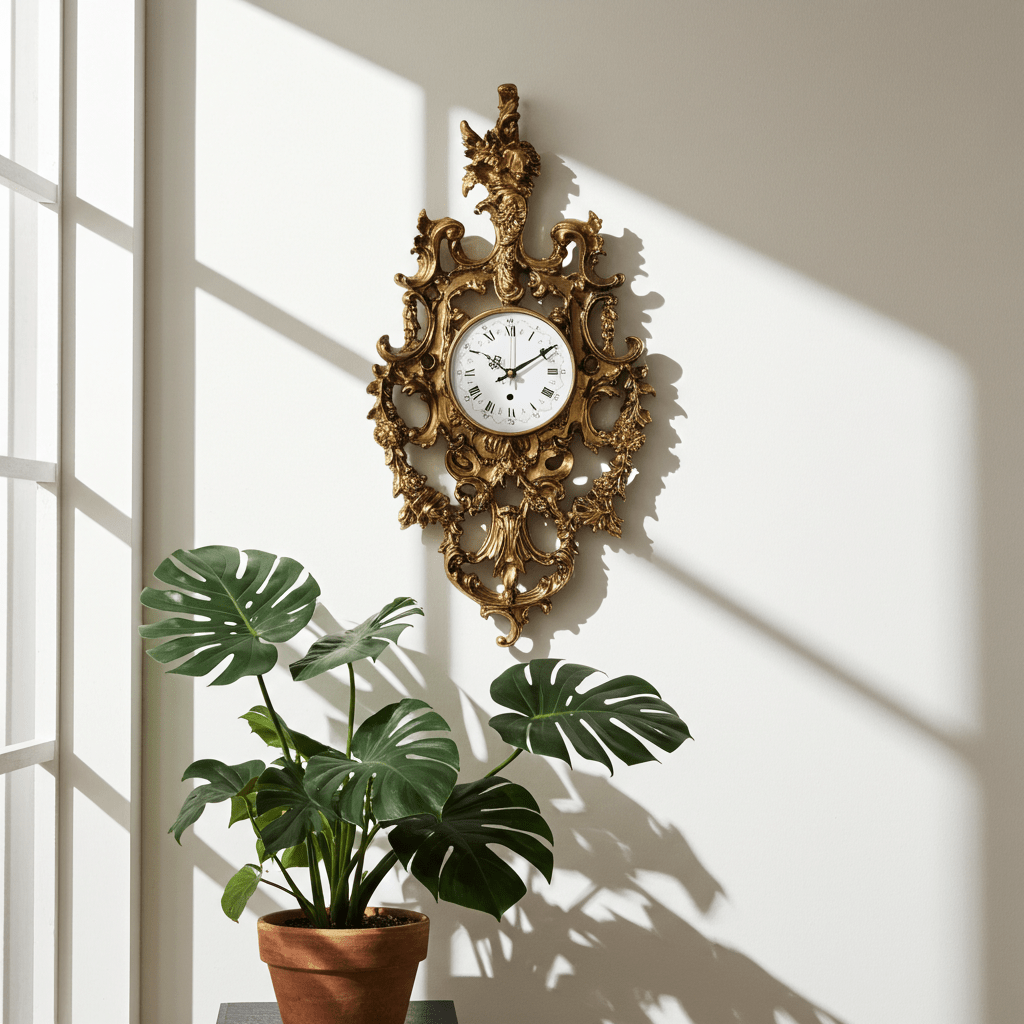 Vintage Ornate Figural Floral Gold Battery Wall Clock | Adelaide Clocks