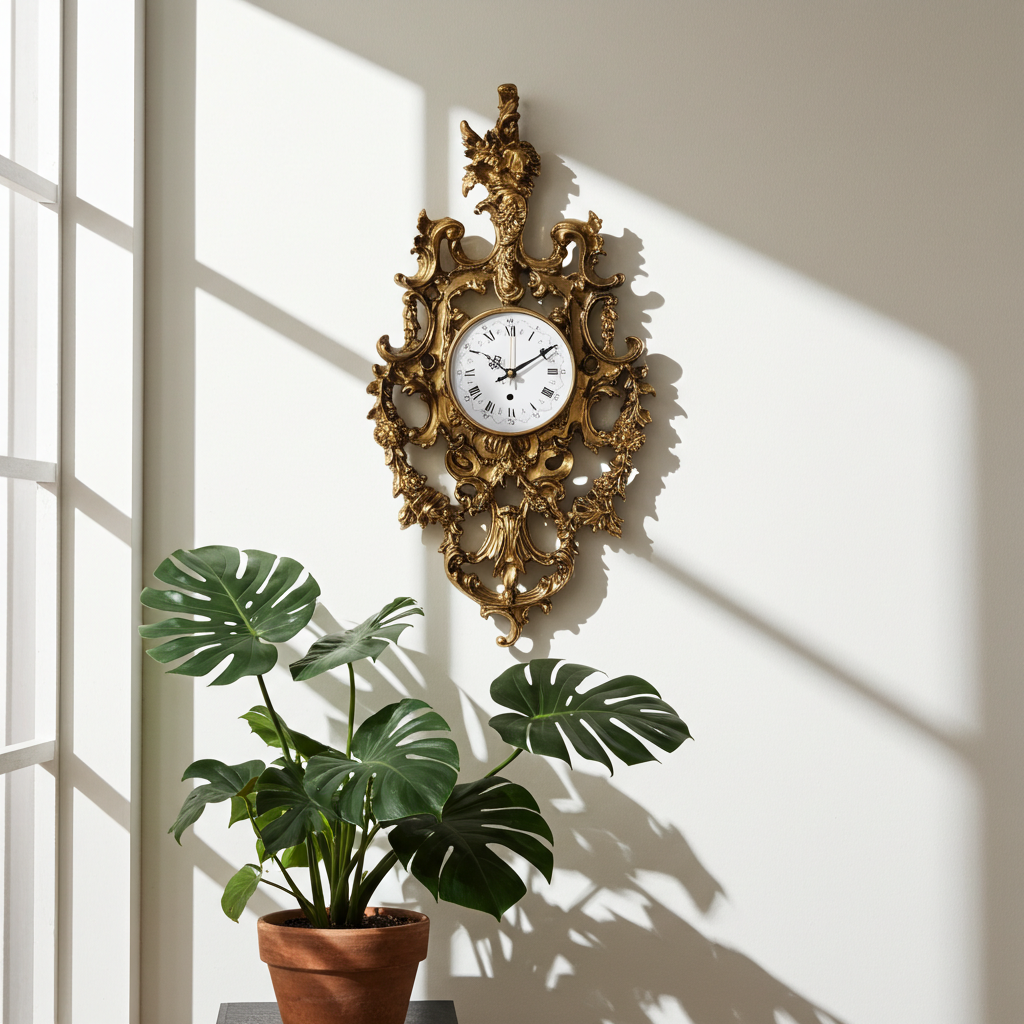 Vintage Ornate Figural Floral Gold Battery Wall Clock | Adelaide Clocks