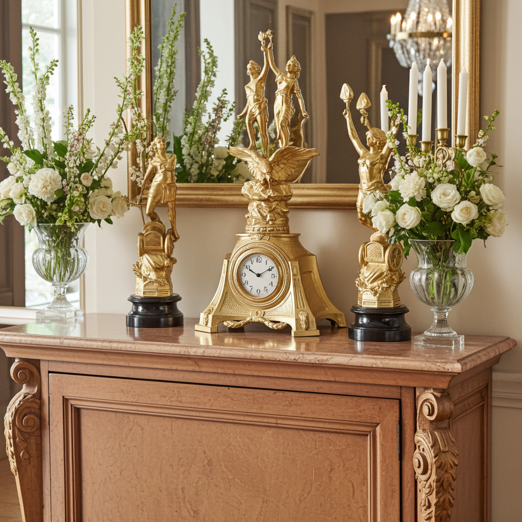 Vintage French Le Jour & Le Nuit Spelter Mantel Clock Set | Adelaide Clocks