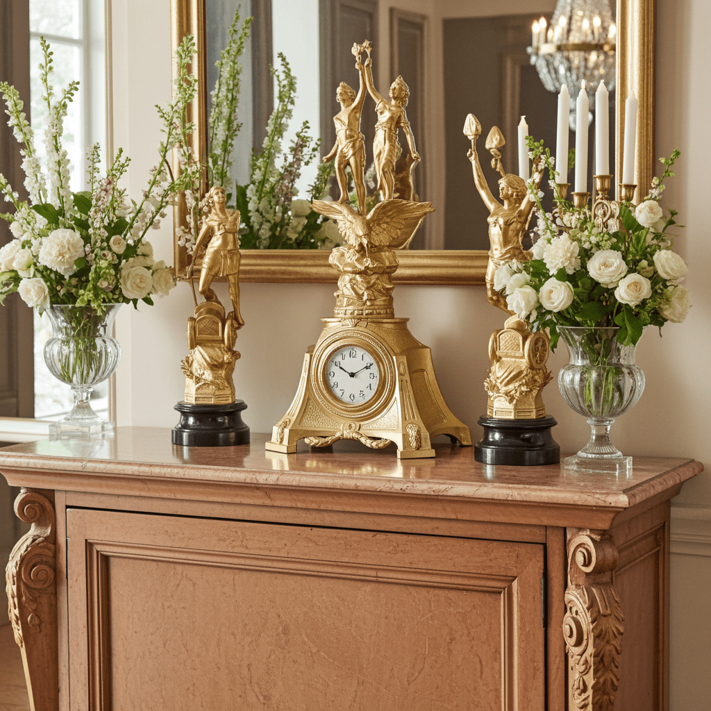 Vintage French Le Jour & Le Nuit Spelter Mantel Clock Set | Adelaide Clocks