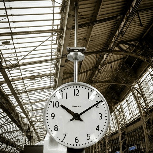 Vintage Simplex Double-Sided Railway Station Battery Hanging Clock | Adelaide Clocks