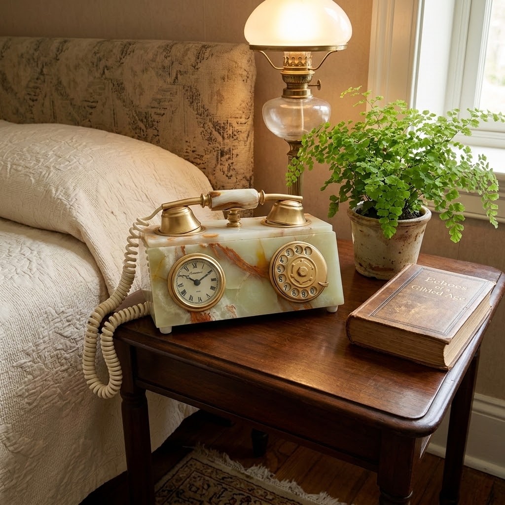 Original Vintage Rotary Marble Desk Table Phone with Clock | Adelaide Clocks