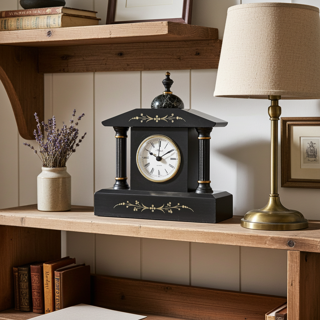 Vintage Slate & Marble Petite Mantel Clock with Hermle Quartz Mechanism | Adelaide Clocks