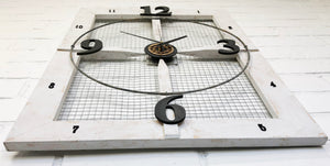 Vintage RUSTIC Wood & Metal Mesh Battery Wall Clock