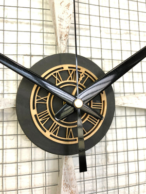 Vintage RUSTIC Wood & Metal Mesh Battery Wall Clock