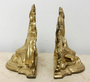 Vintage Original Pair Cast Iron Ornate Gold Bookends | eXibit collection