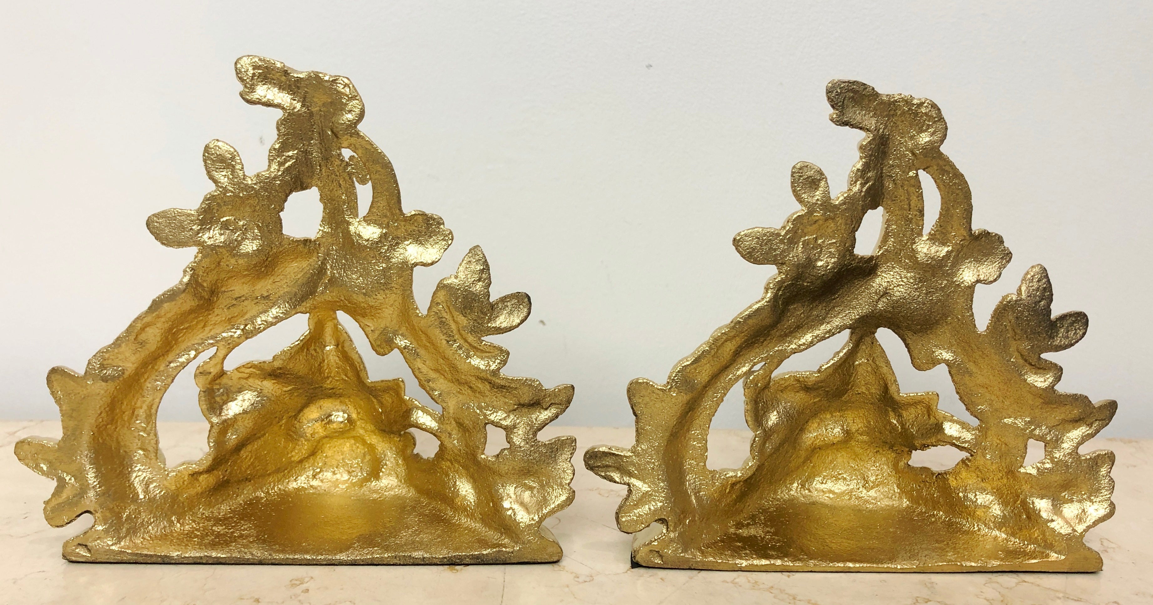 Vintage Original Pair Cast Iron Ornate Gold Bookends | eXibit collection