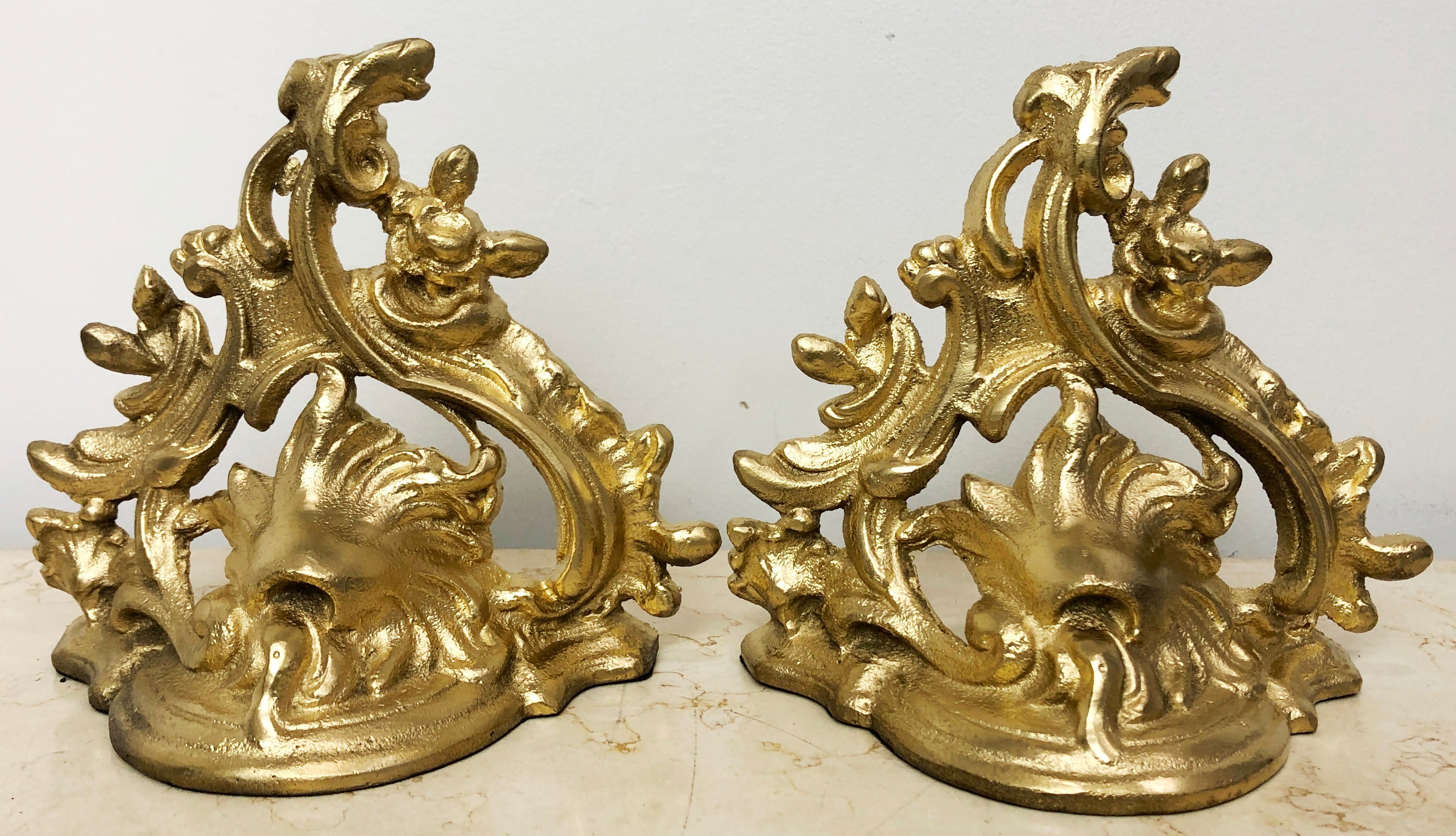 Vintage Original Pair Cast Iron Ornate Gold Bookends | eXibit collection