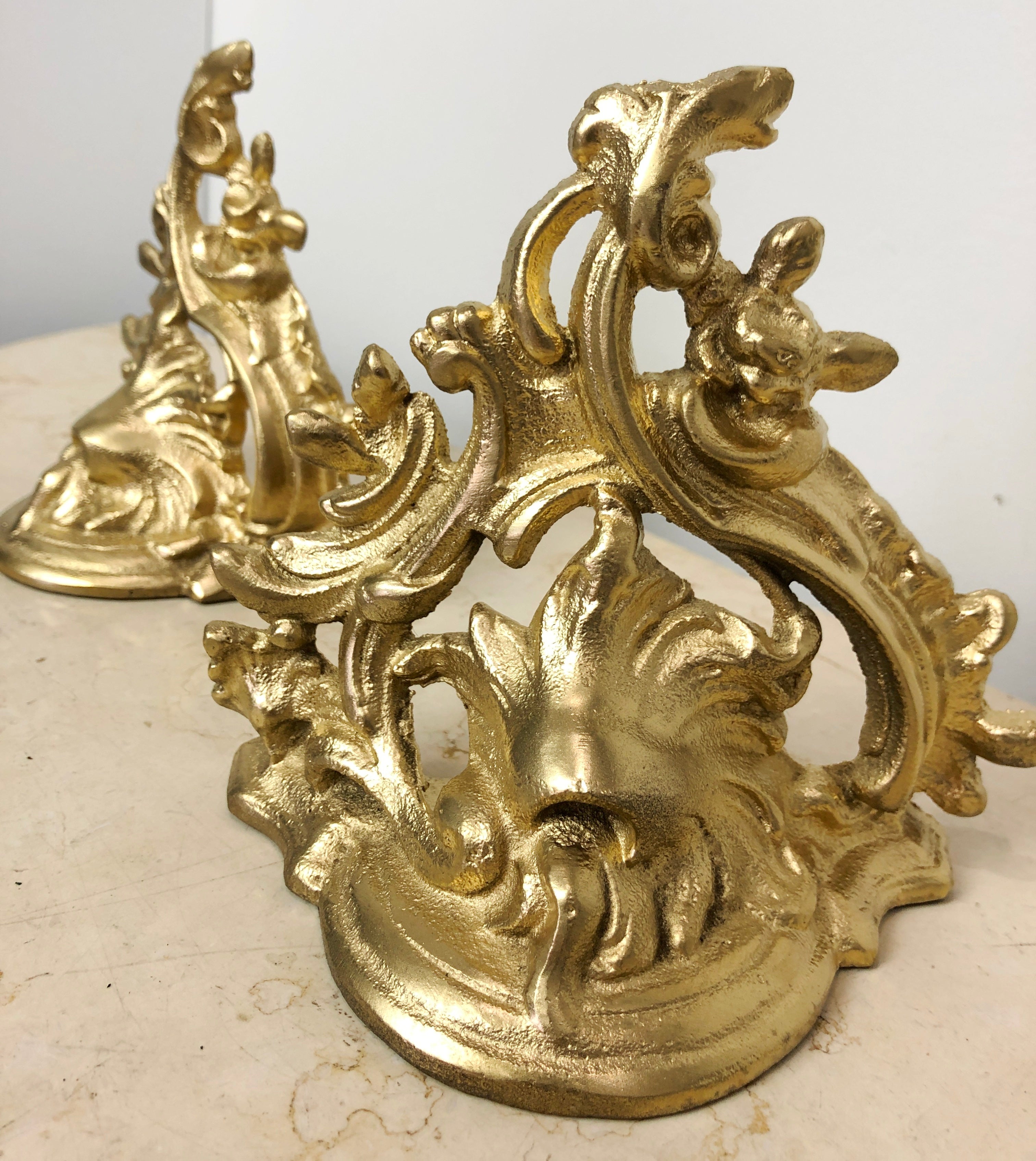 Vintage Original Pair Cast Iron Ornate Gold Bookends | eXibit collection