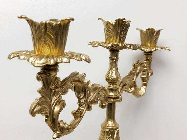 Vintage 3x Tier Brass Ornate Floral Candelabra | eXibit collection