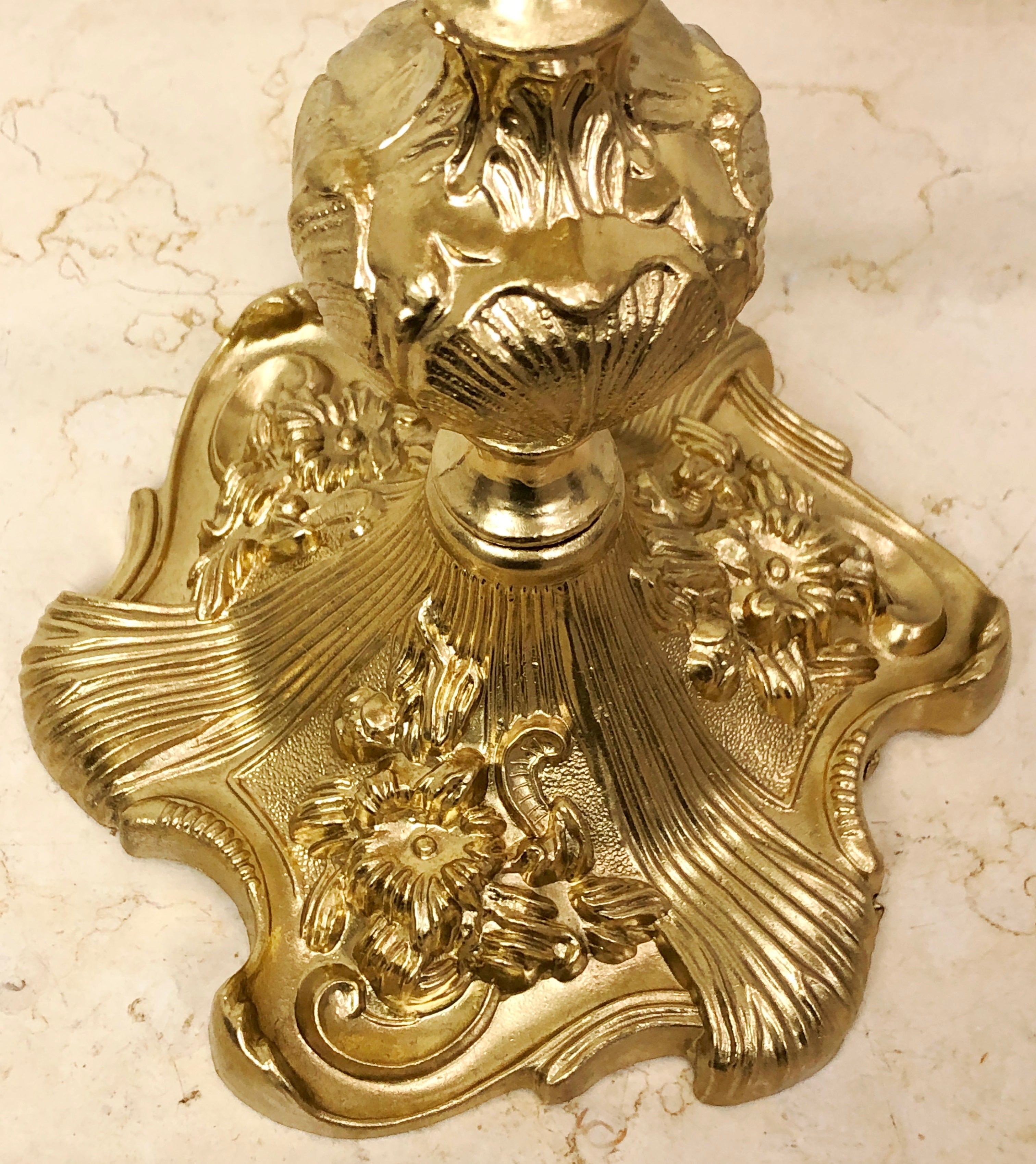 Vintage 3x Tier Brass Ornate Floral Candelabra | eXibit collection