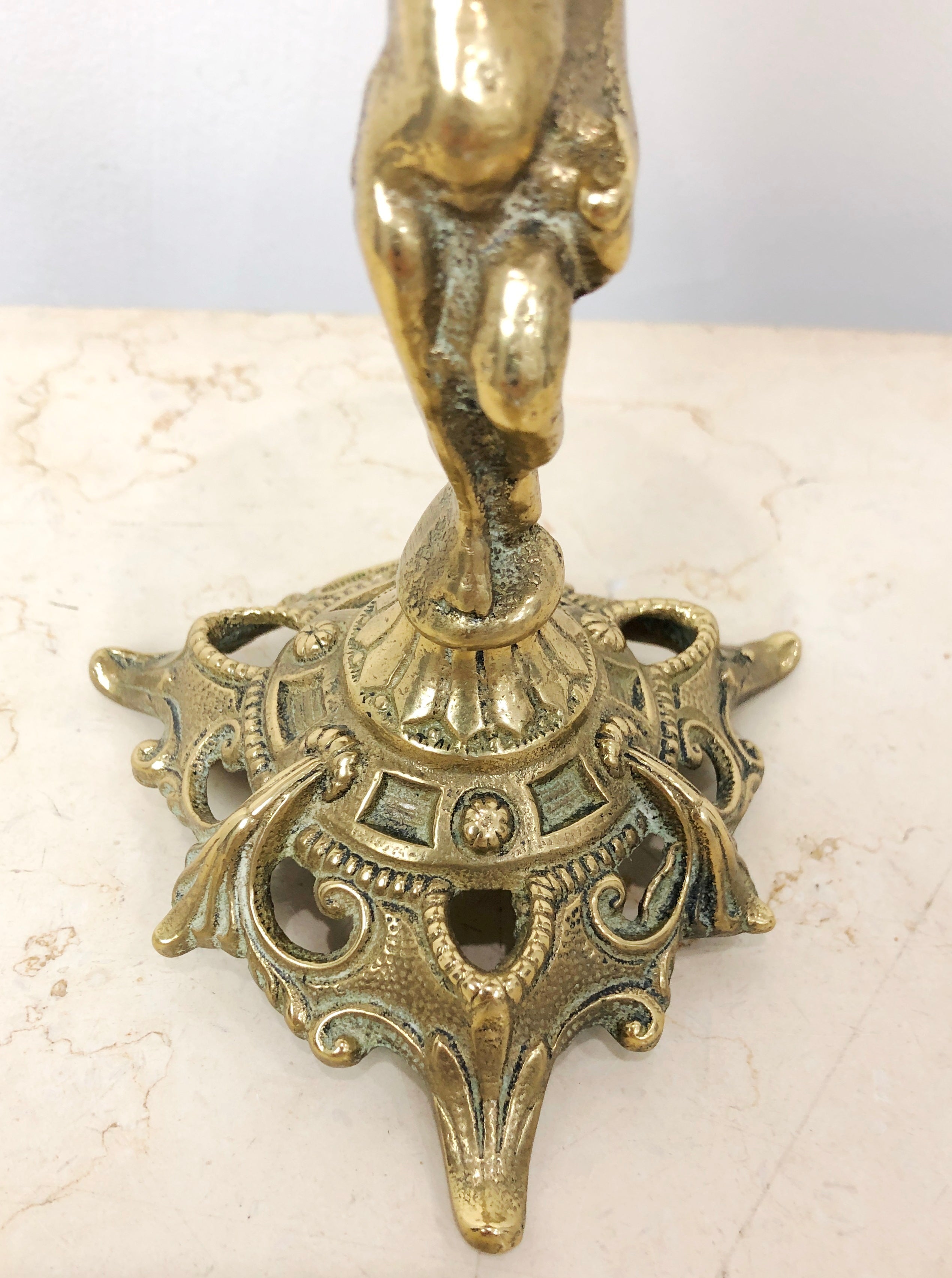 Antique Ornate BRASS Figural Cherub Service Call Tabletop Bell | eXibit collection