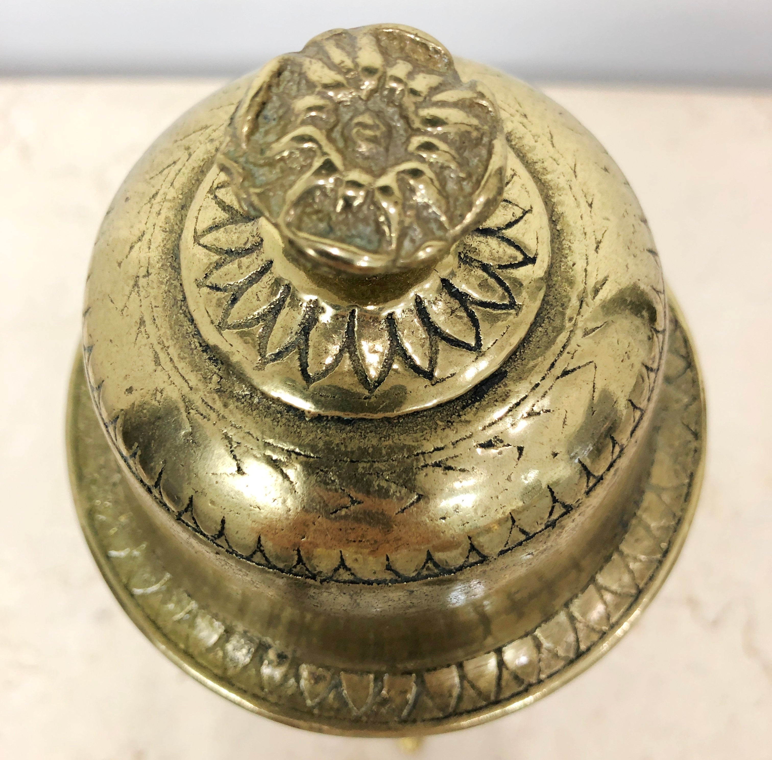 Antique Ornate BRASS Figural Cherub Service Call Hotel Tabletop Bell | Adelaide Clocks