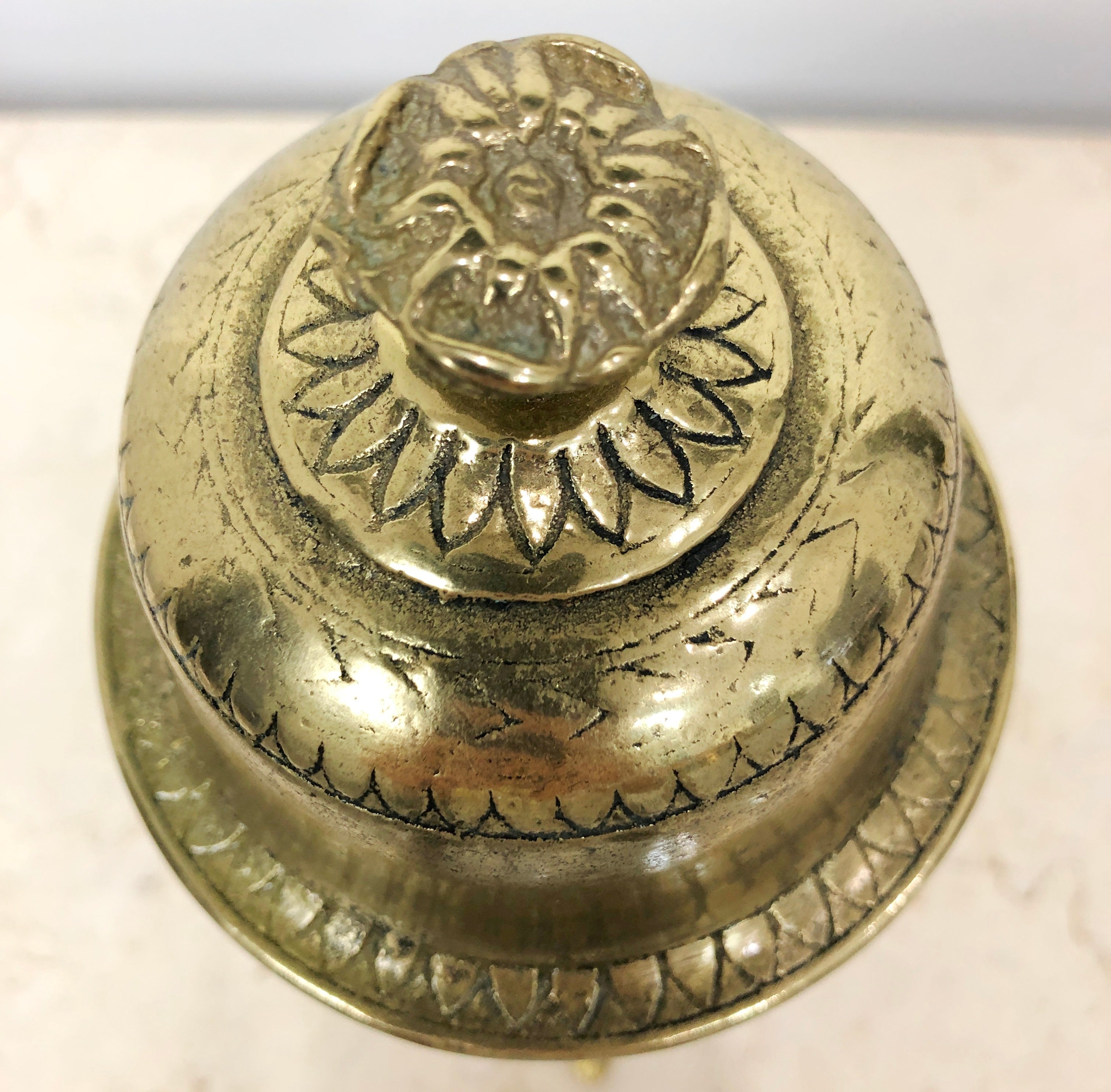 Antique Ornate BRASS Figural Cherub Service Call Tabletop Bell | eXibit collection