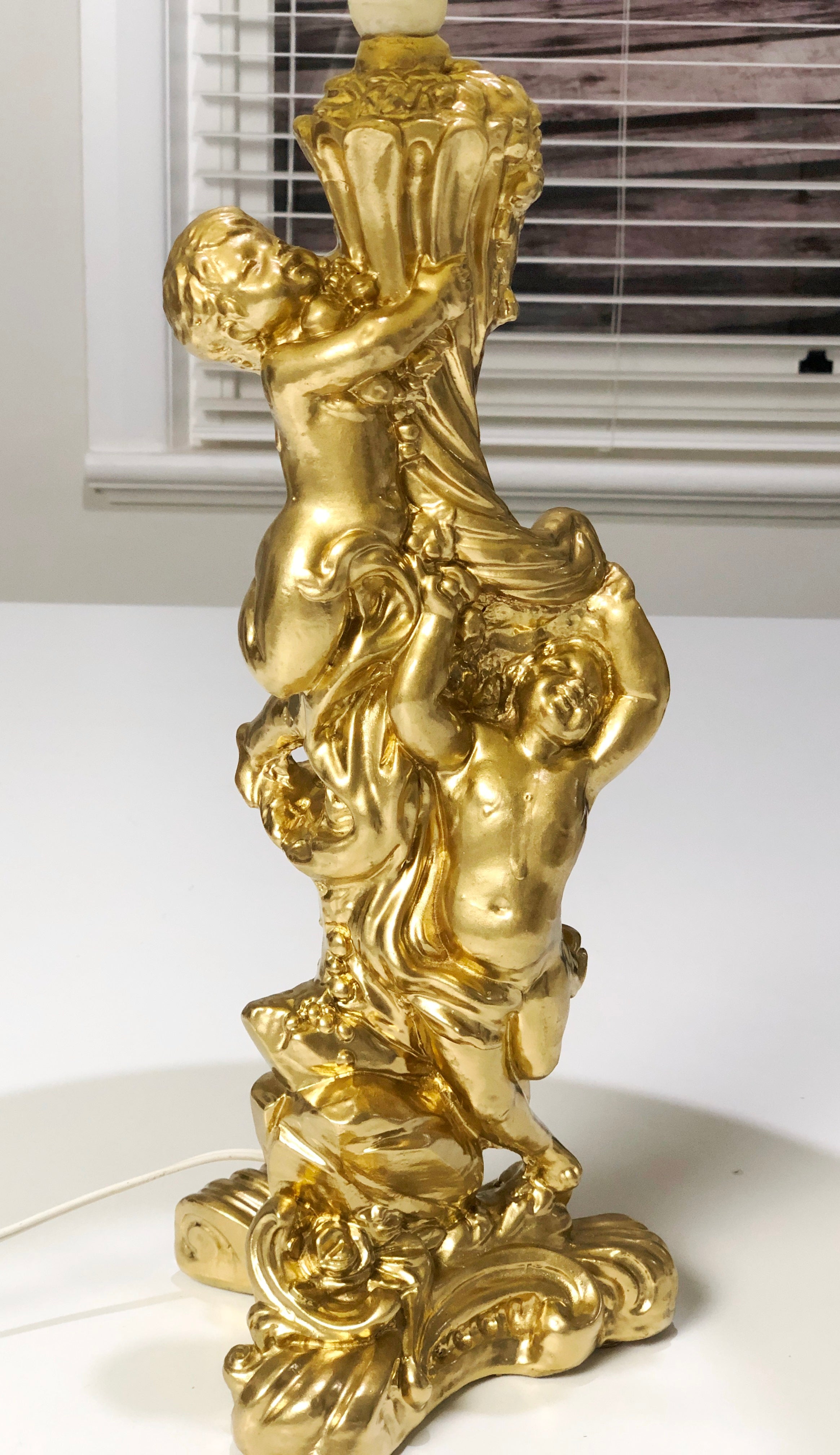 Vintage Ornate Gold Cherub Table Lamp | eXibit collection