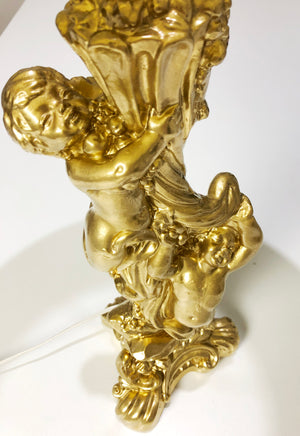 Vintage Ornate Gold Cherub Table Lamp | eXibit collection