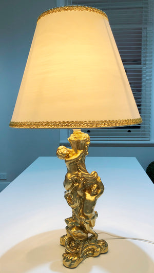 Vintage Ornate Gold Cherub Table Lamp | eXibit collection