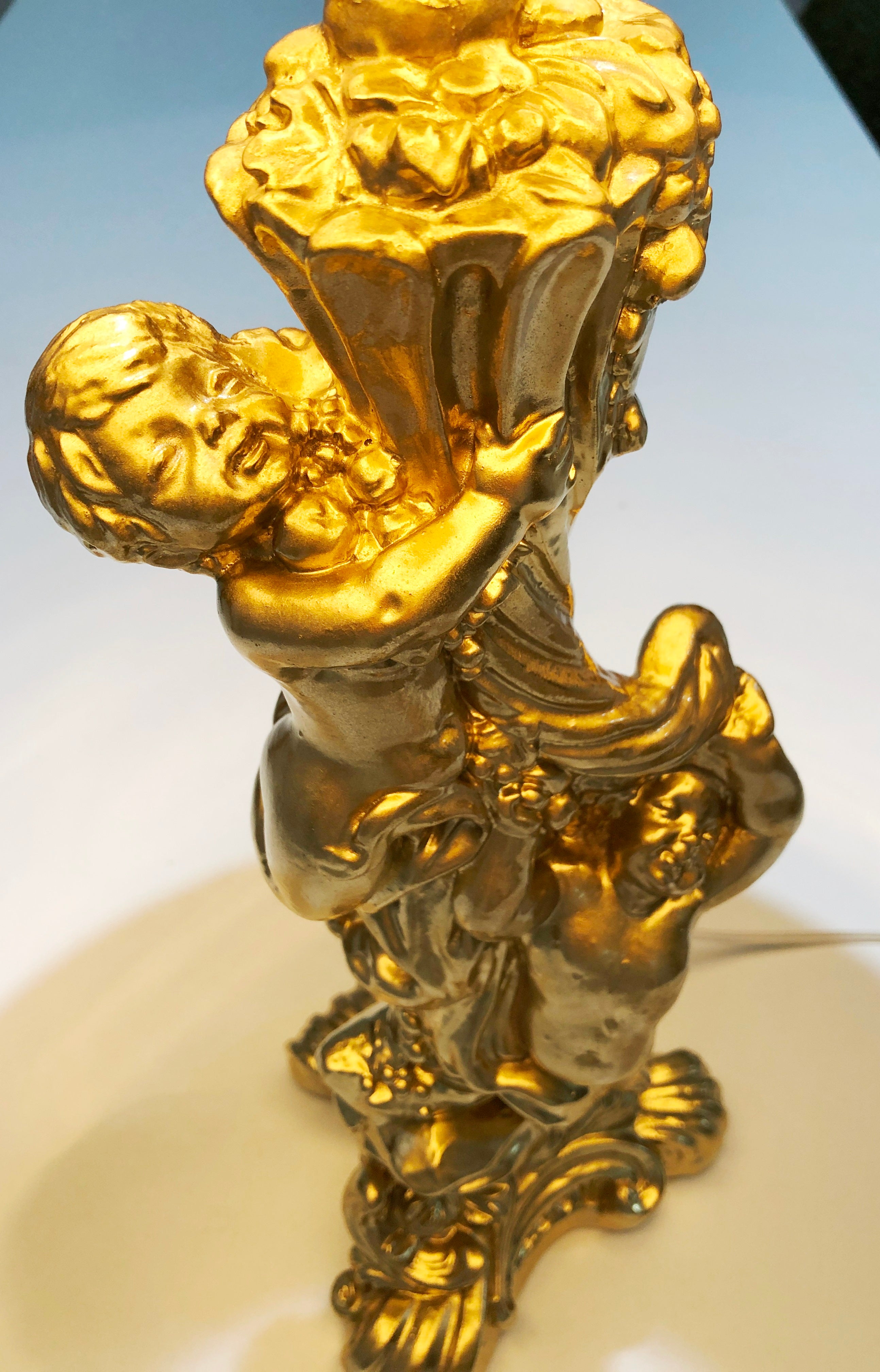 Vintage Ornate Gold Cherub Table Lamp | eXibit collection