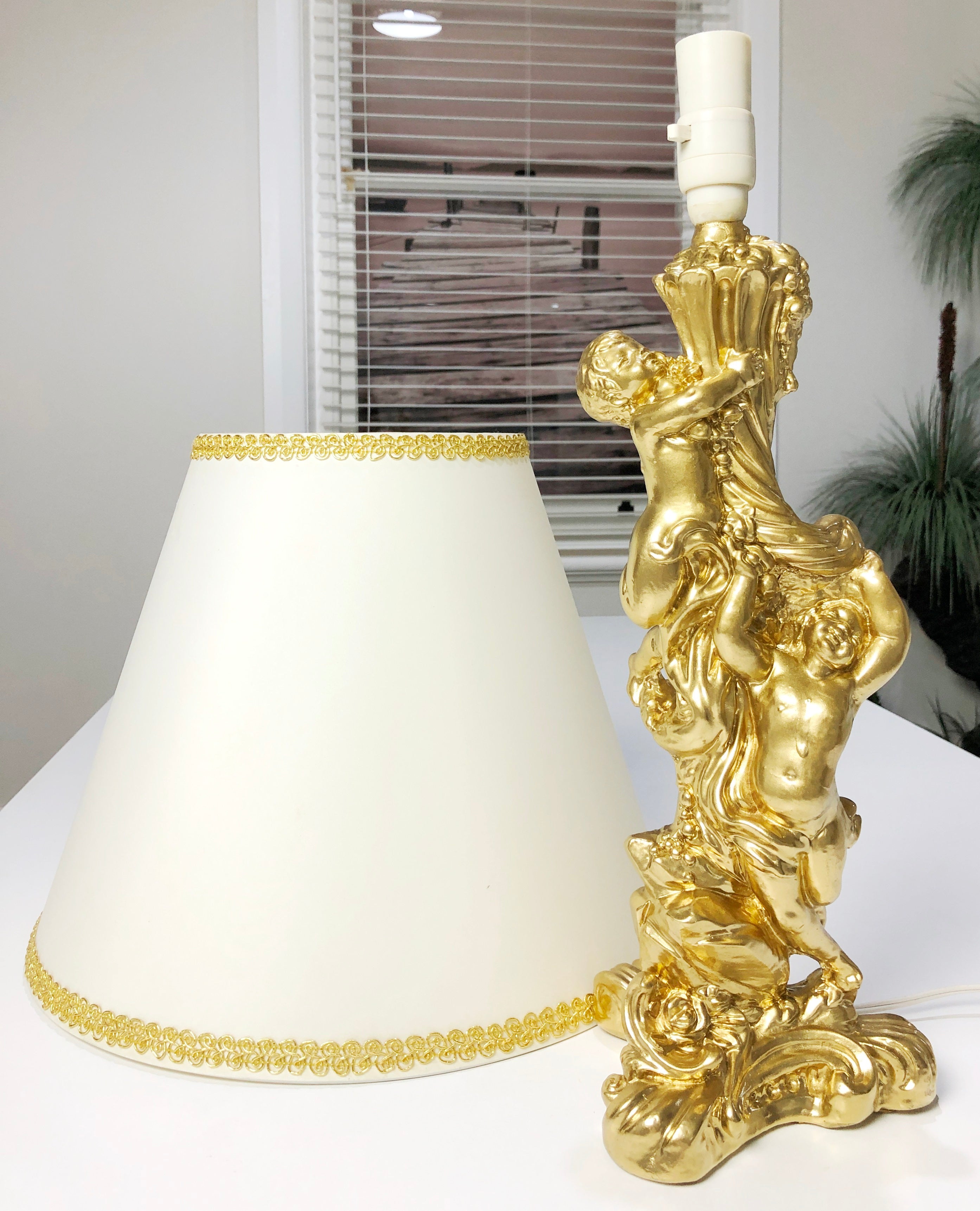 Vintage Ornate Gold Cherub Table Lamp | eXibit collection