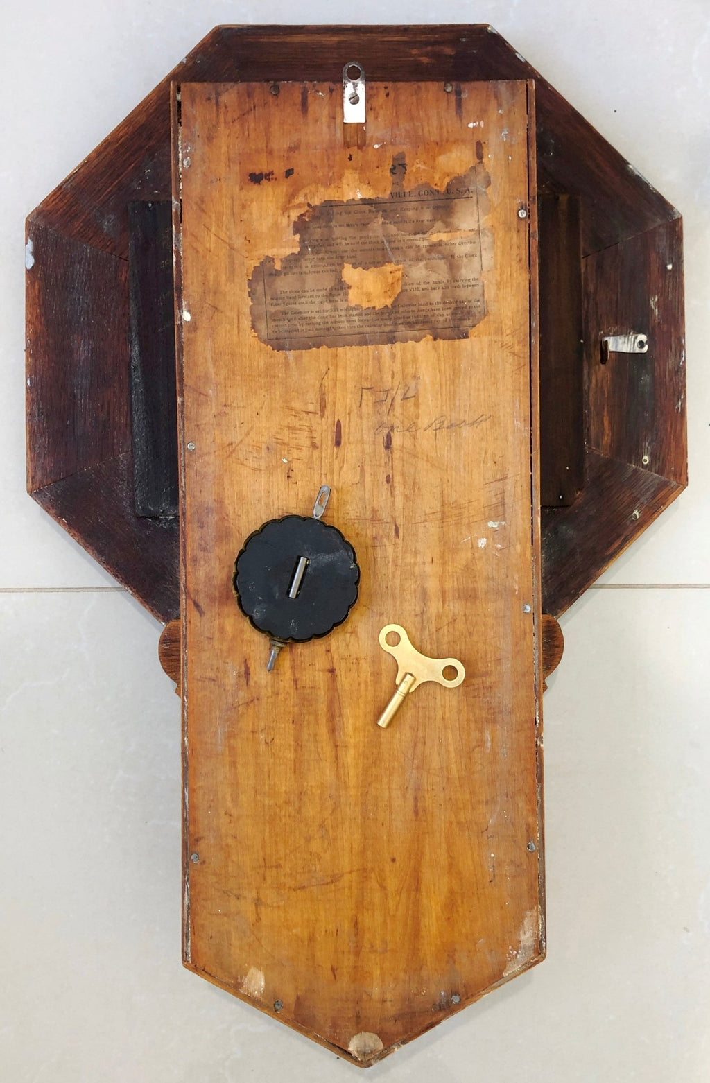 Antique HUGE Welch Octagon Carved Wood Regulator Wall Clock | eXibit collection