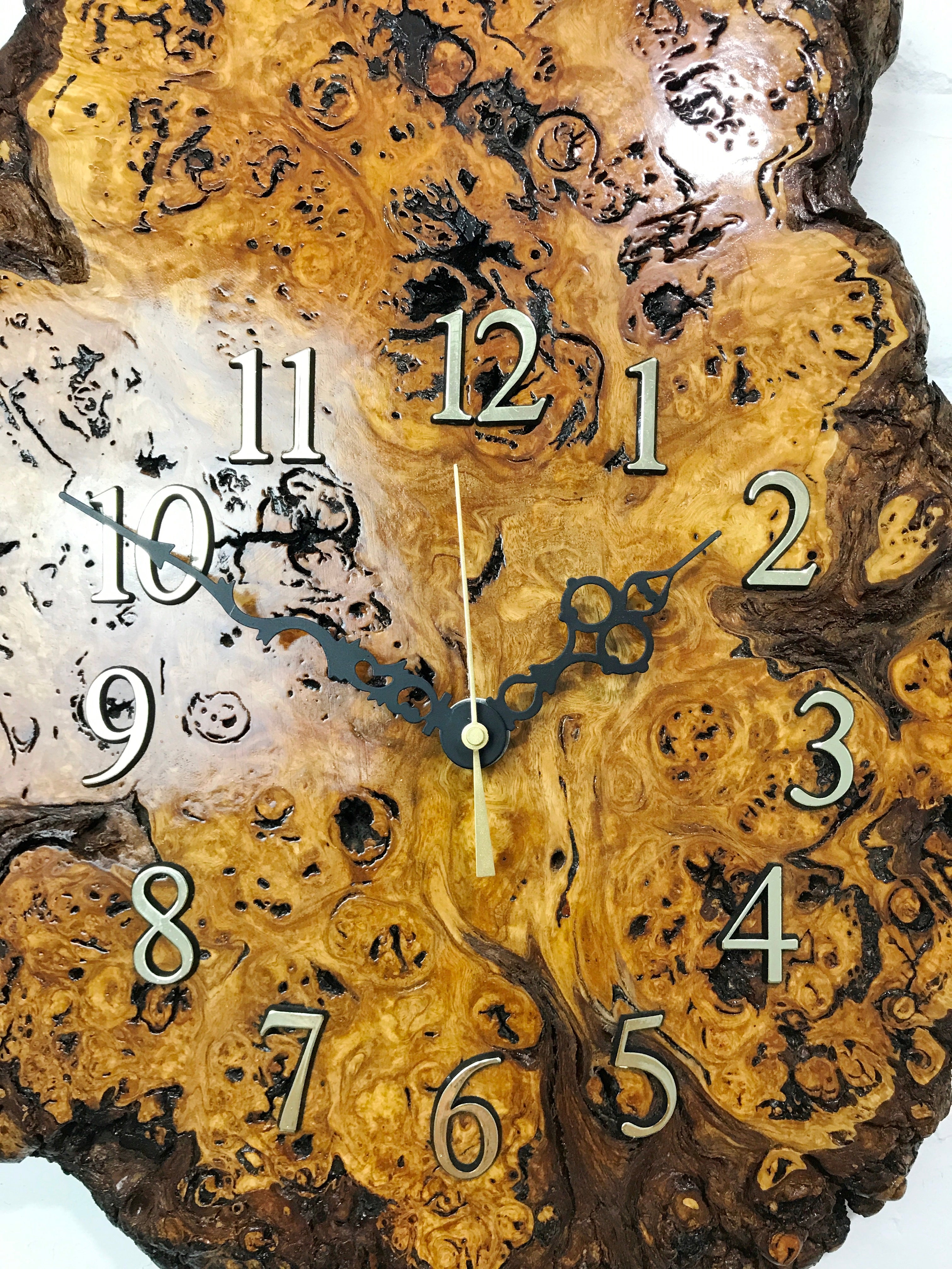 Tasmanian Oak Mulga Burl Battery Clock | eXibit collection