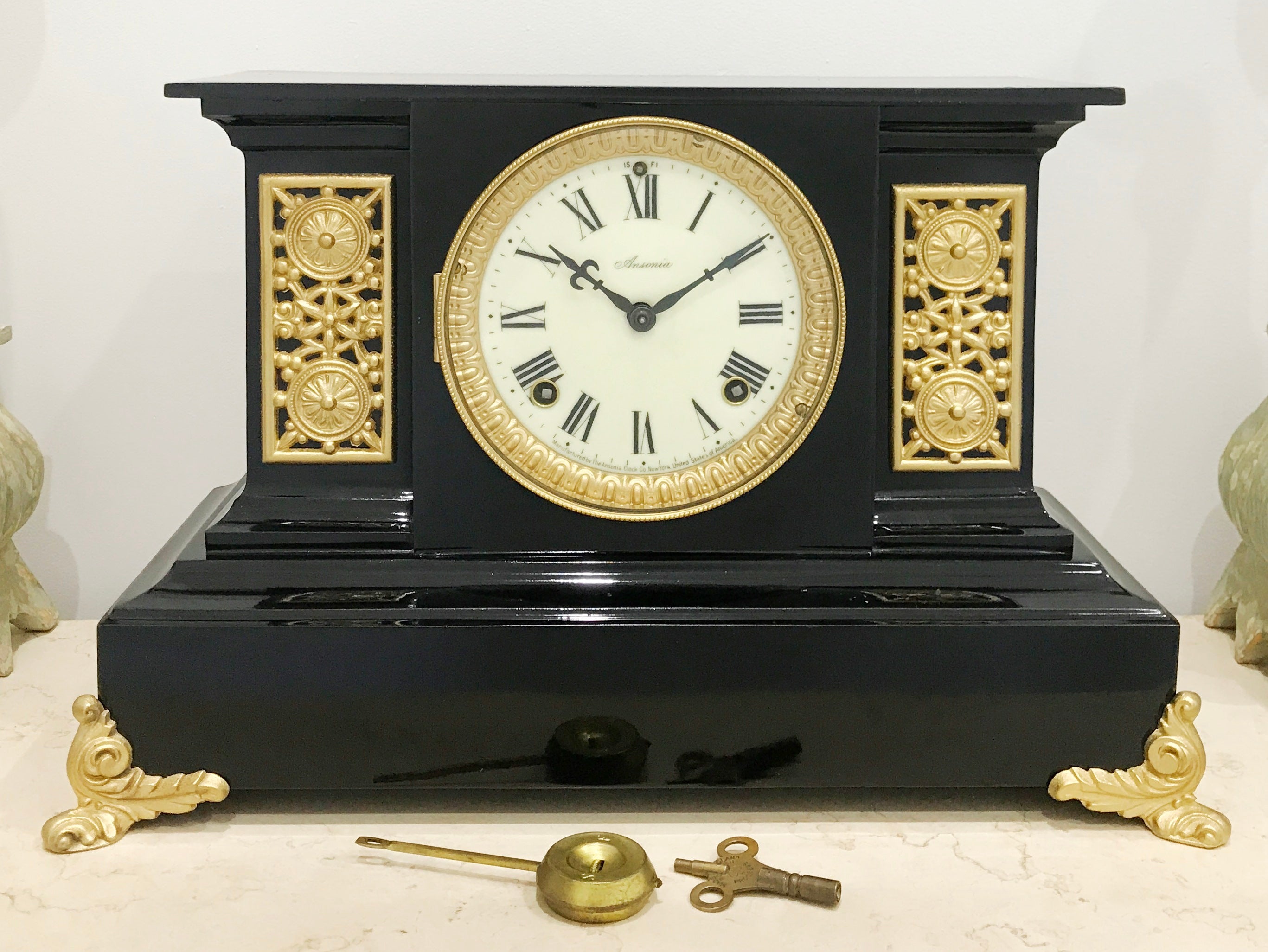 Antique ANSONIA Cast Iron Mantel Clock | eXibit collection