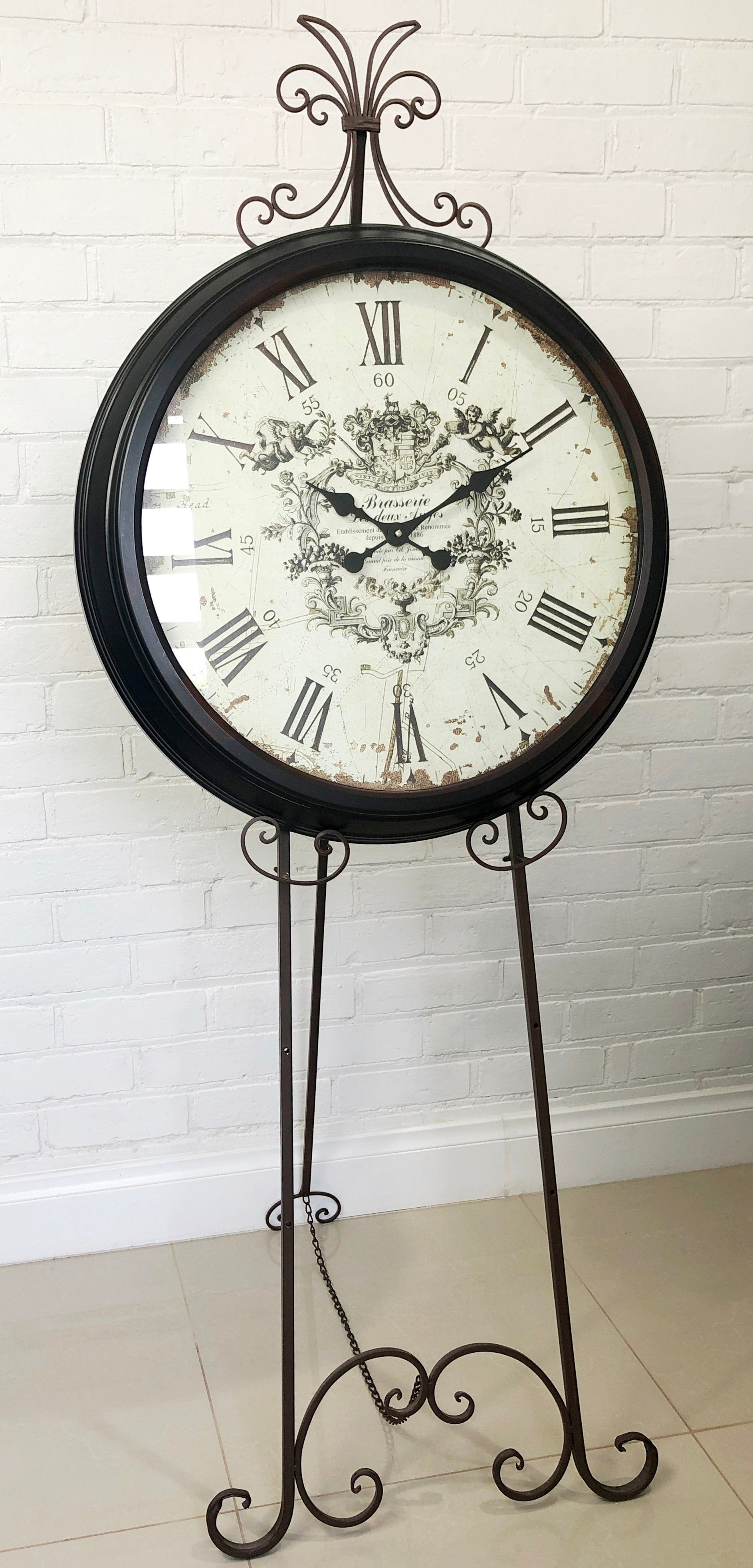 LARGE 70CM Round Metal Vintage Style Battery Clock on Display Easel | Adelaide Clocks