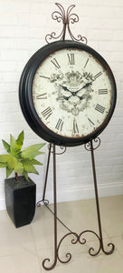 HUGE 70CM Metal Vintage Style on Easel Stand Battery Clock | eXibit collection