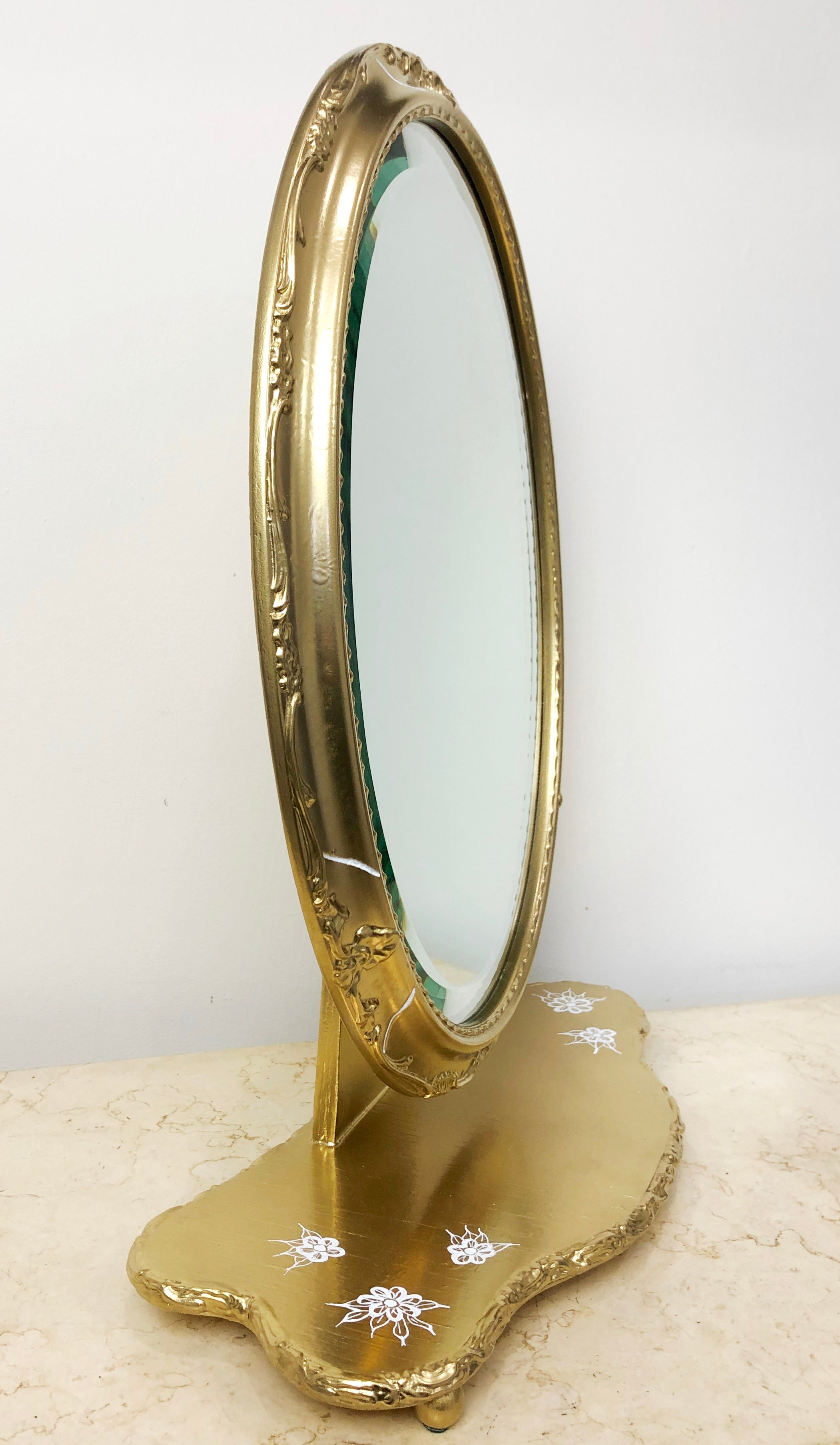 Vintage Ornate Wooden Vanity Gold Dressing Mirror | eXibit collection