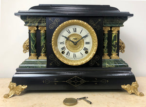  Antique Ingraham U.S.A Bell and Hammer Chime Mantel Clock | eXibit collection