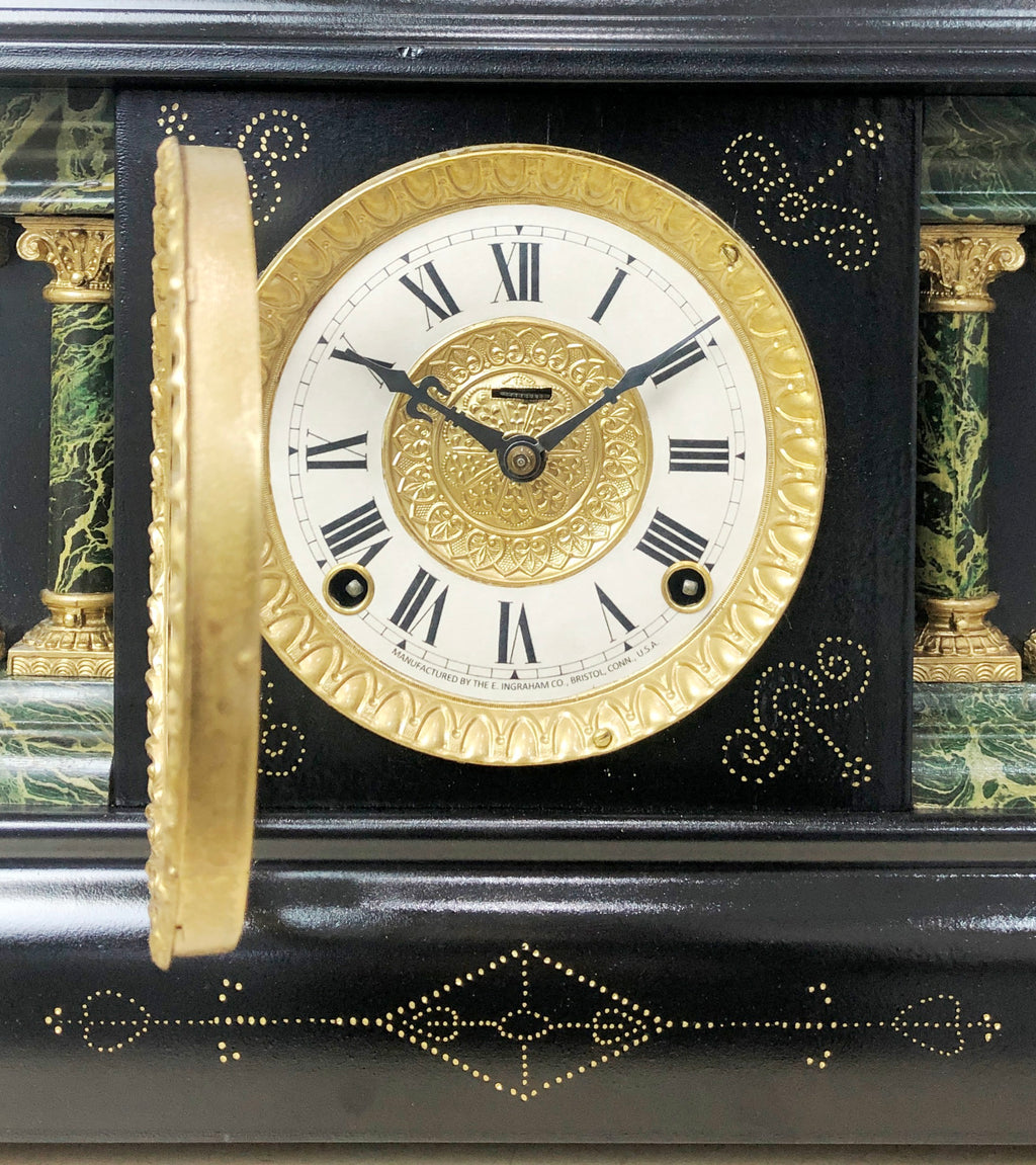  Antique Ingraham U.S.A Bell and Hammer Chime Mantel Clock | eXibit collection