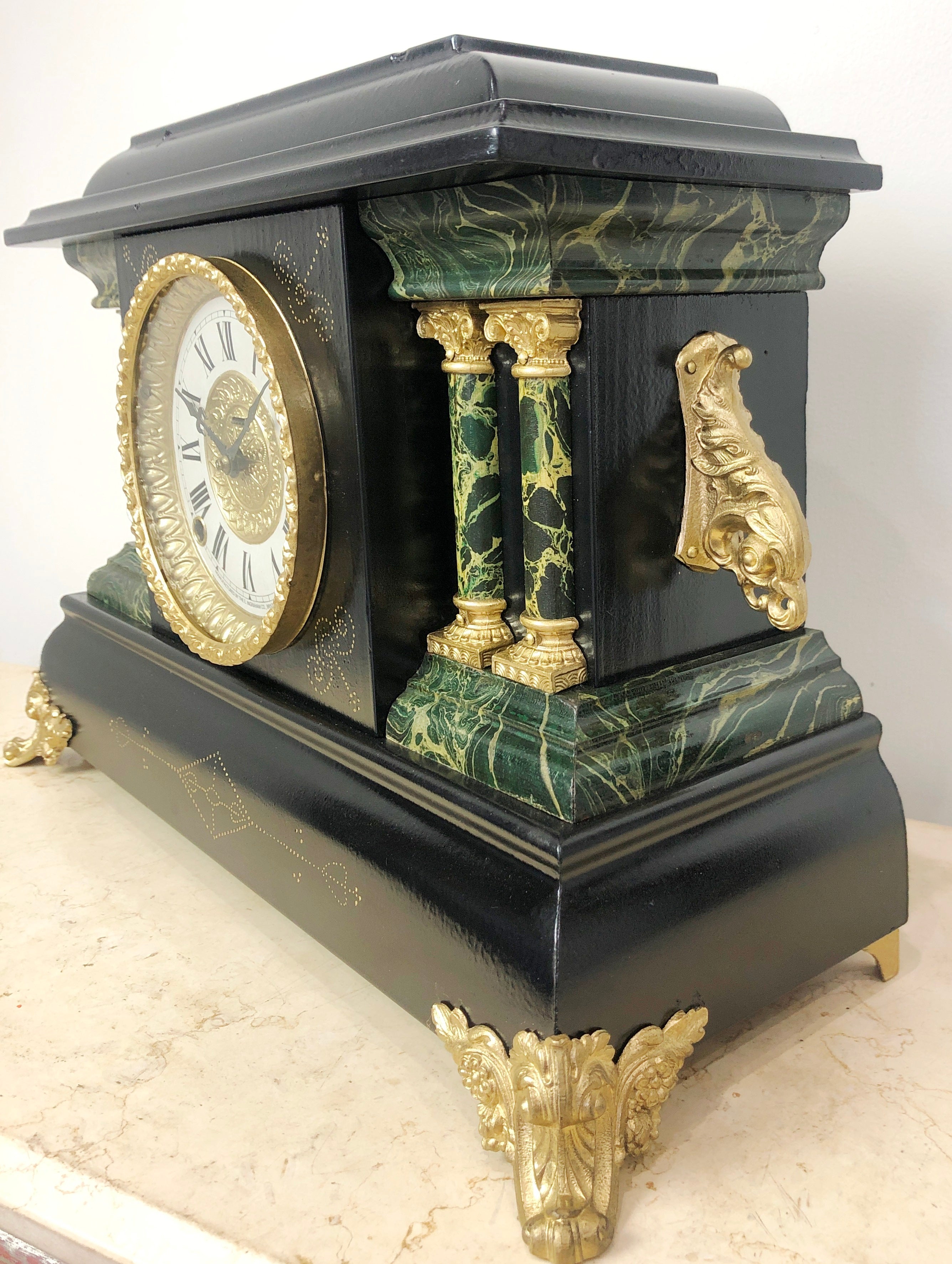  Antique Ingraham U.S.A Bell and Hammer Chime Mantel Clock | eXibit collection