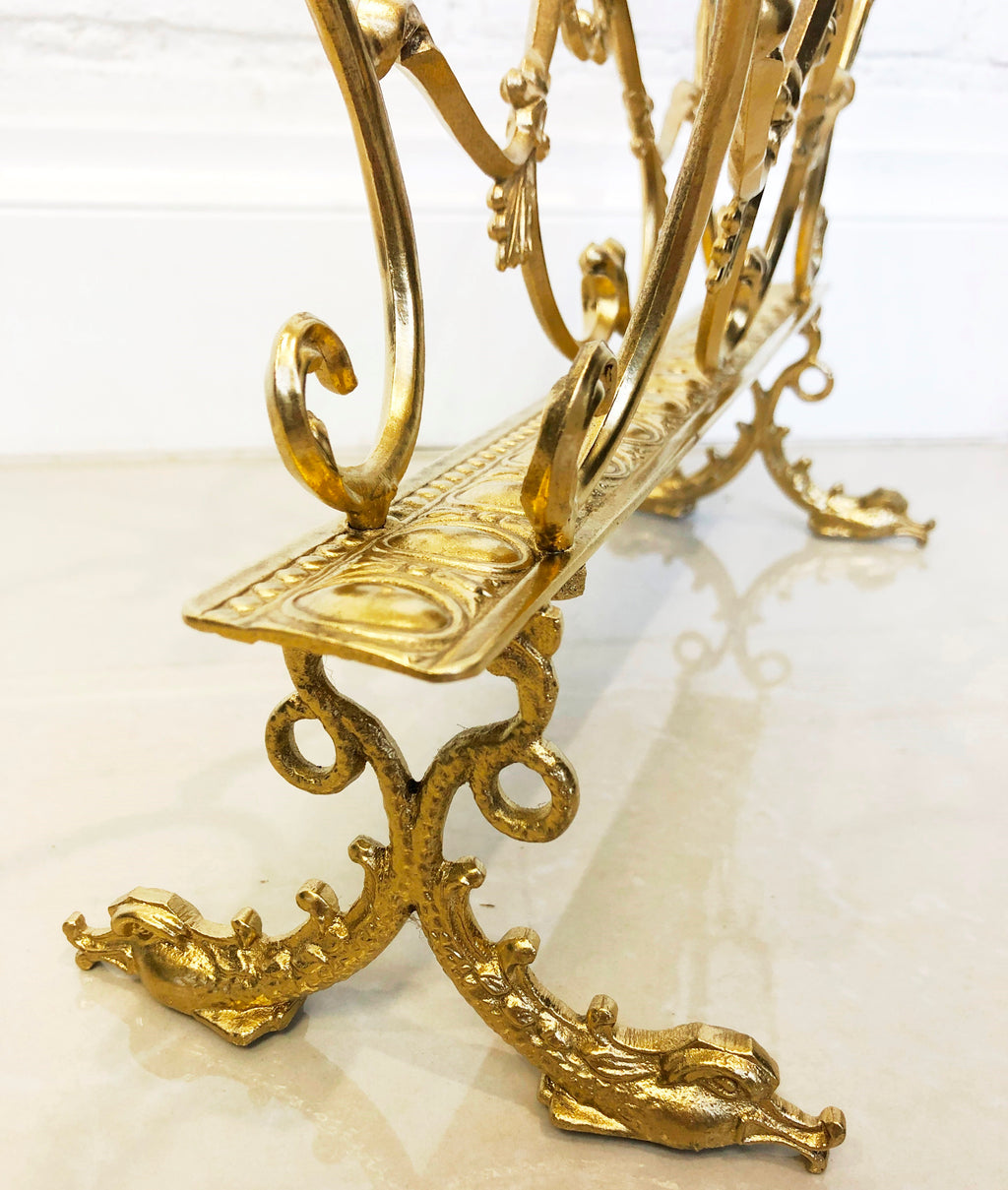 Vintage Baroque Style Ornate Brass Magazine Rack | eXibit collection