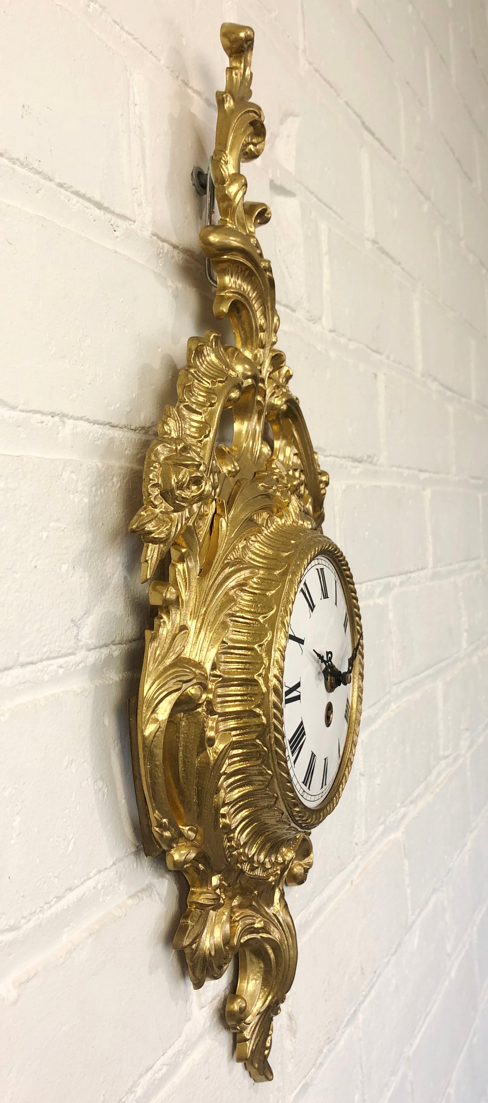 Vintage Original Ornate Figural Gold GERMAN Wall Clock | eXibit collection