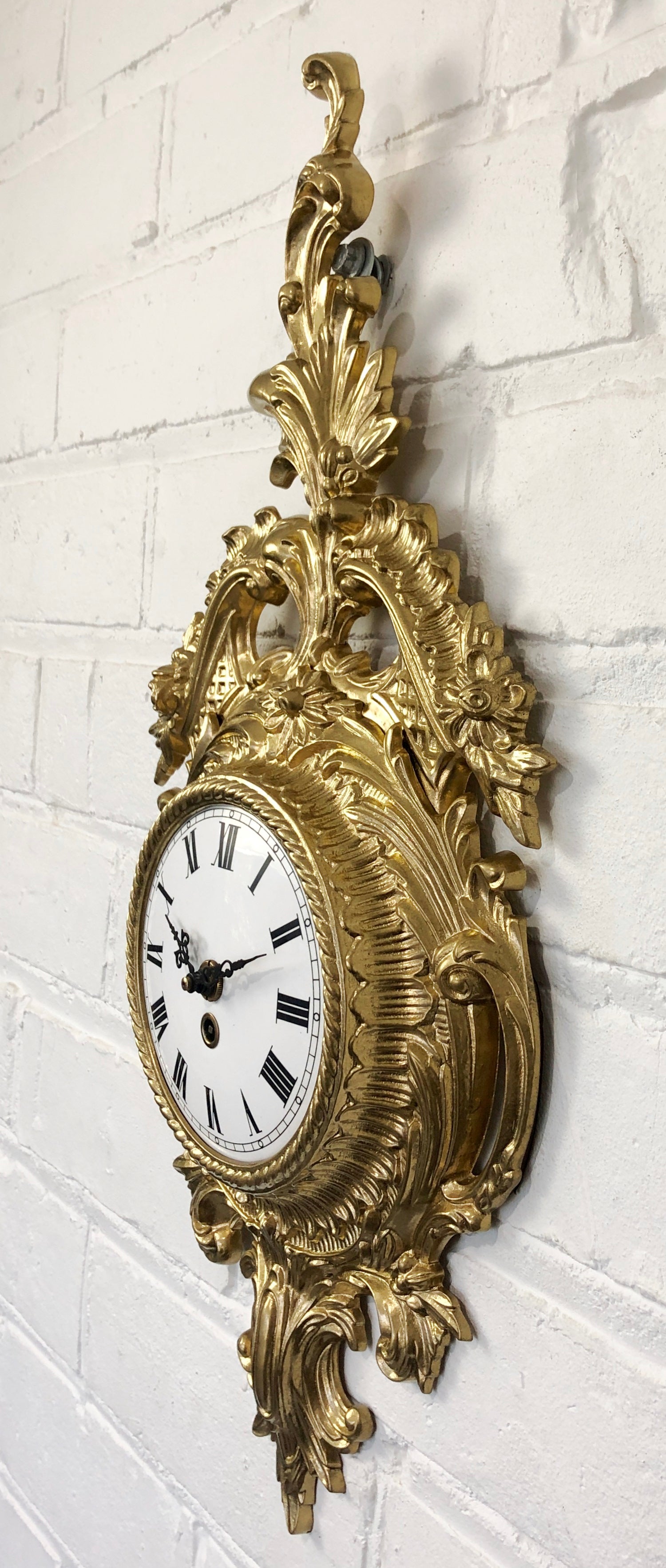 Vintage Original Ornate Figural Gold GERMAN Wall Clock | eXibit collection