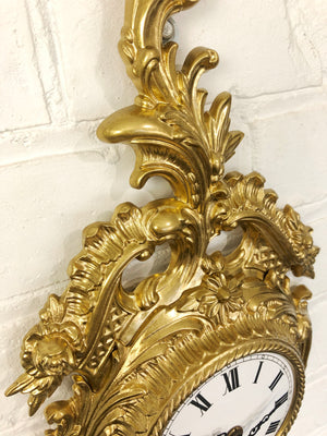 Vintage Original Ornate Figural Gold GERMAN Wall Clock | eXibit collection