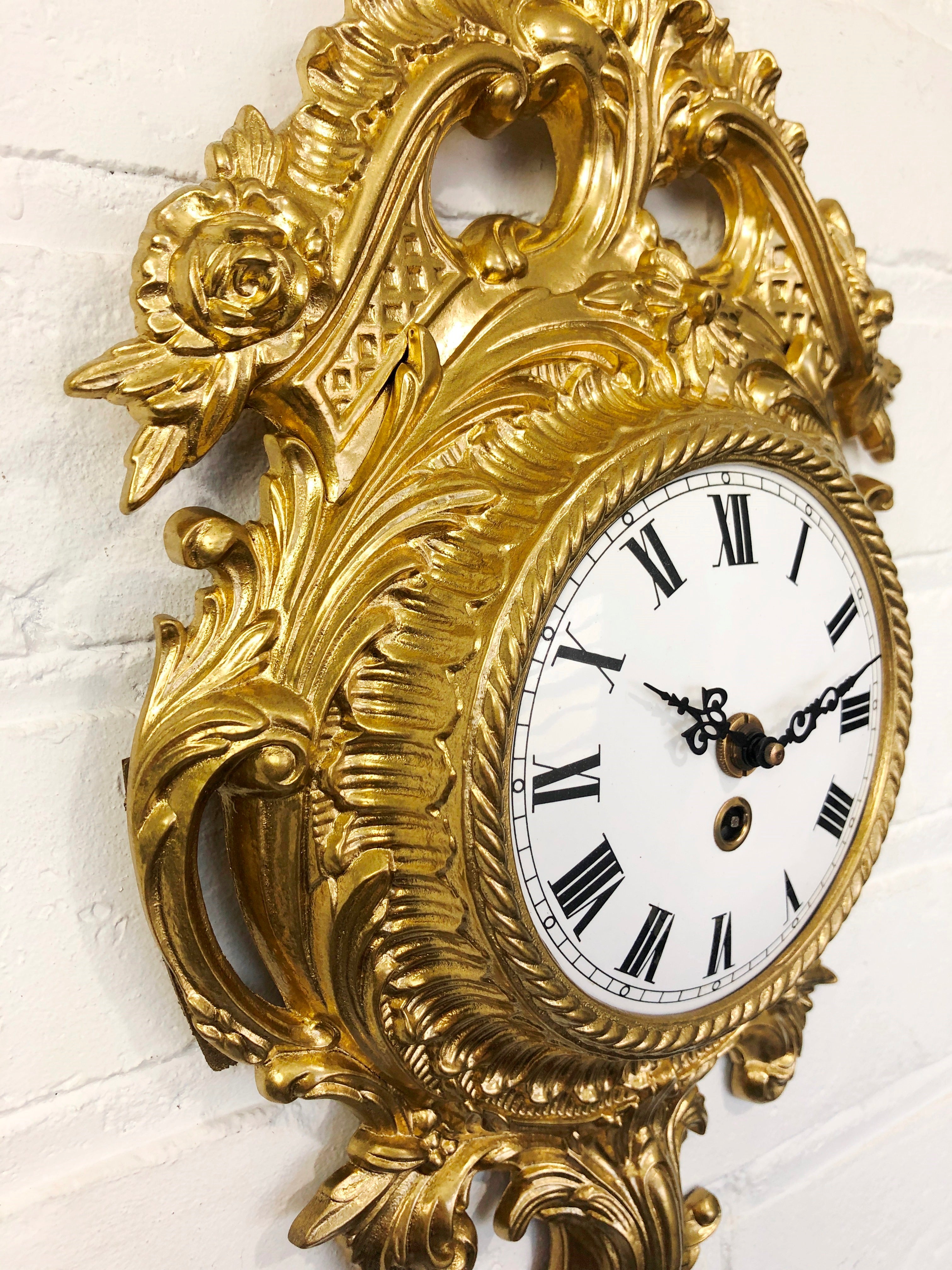 Vintage Original Ornate Figural Gold GERMAN Wall Clock | eXibit collection