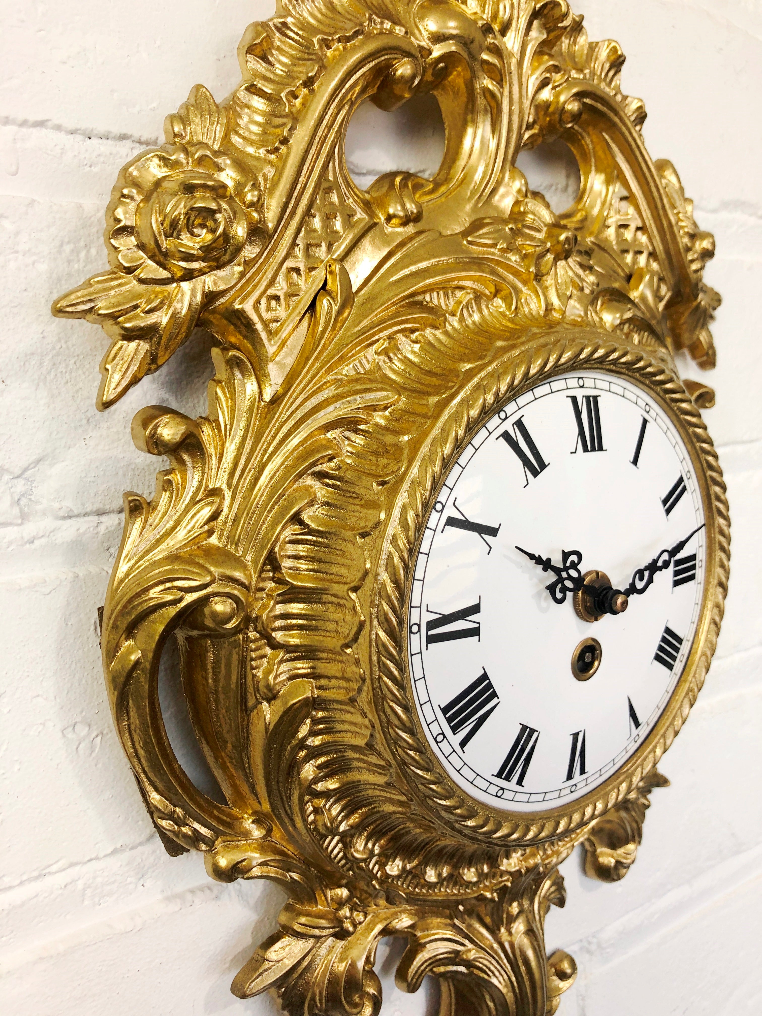 Vintage Original Ornate Figural Gold GERMAN Wall Clock | Adelaide Clocks