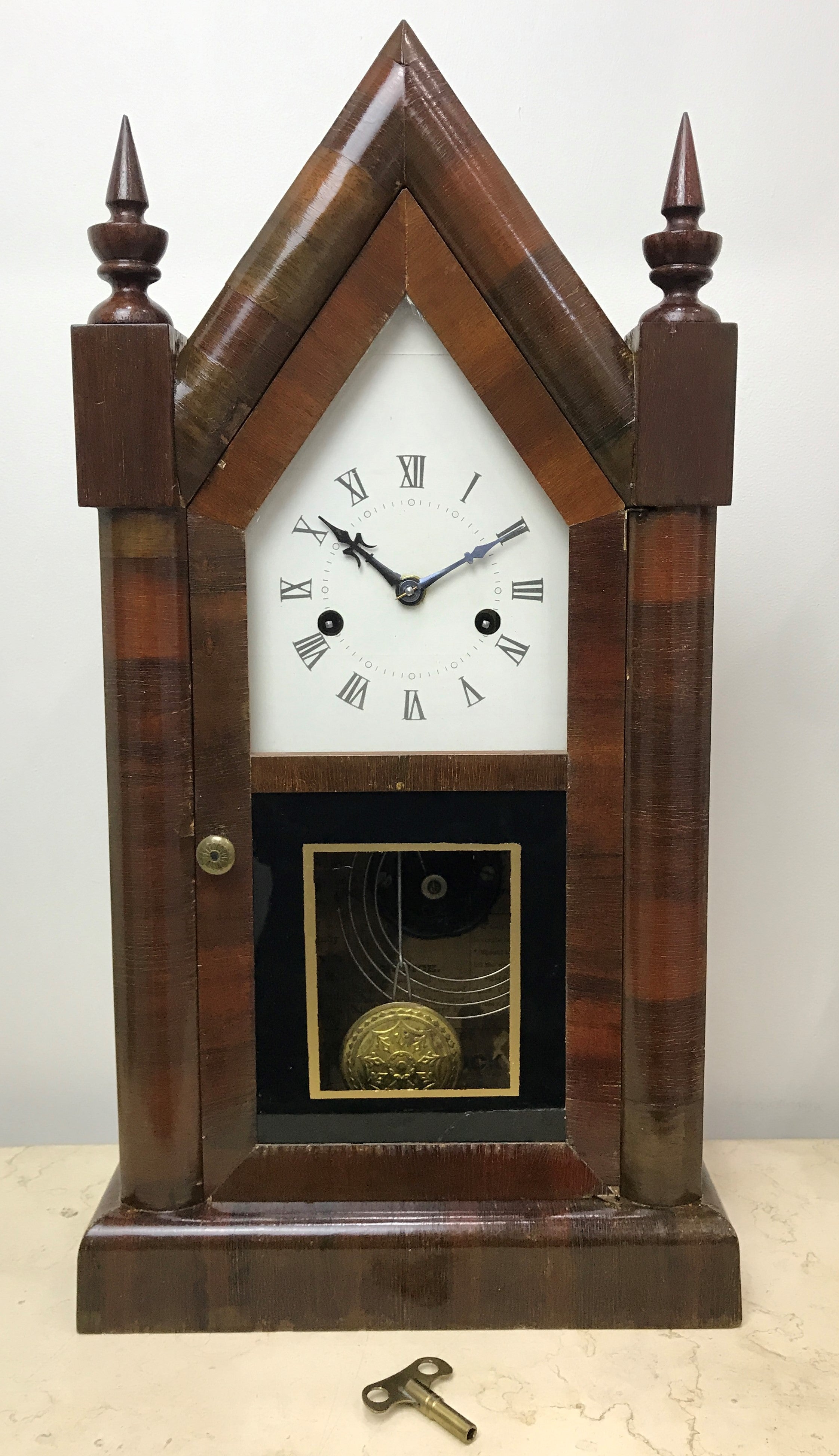 Antique New Haven Pendulum Chime Gothic Mantel Clock | eXibit collection