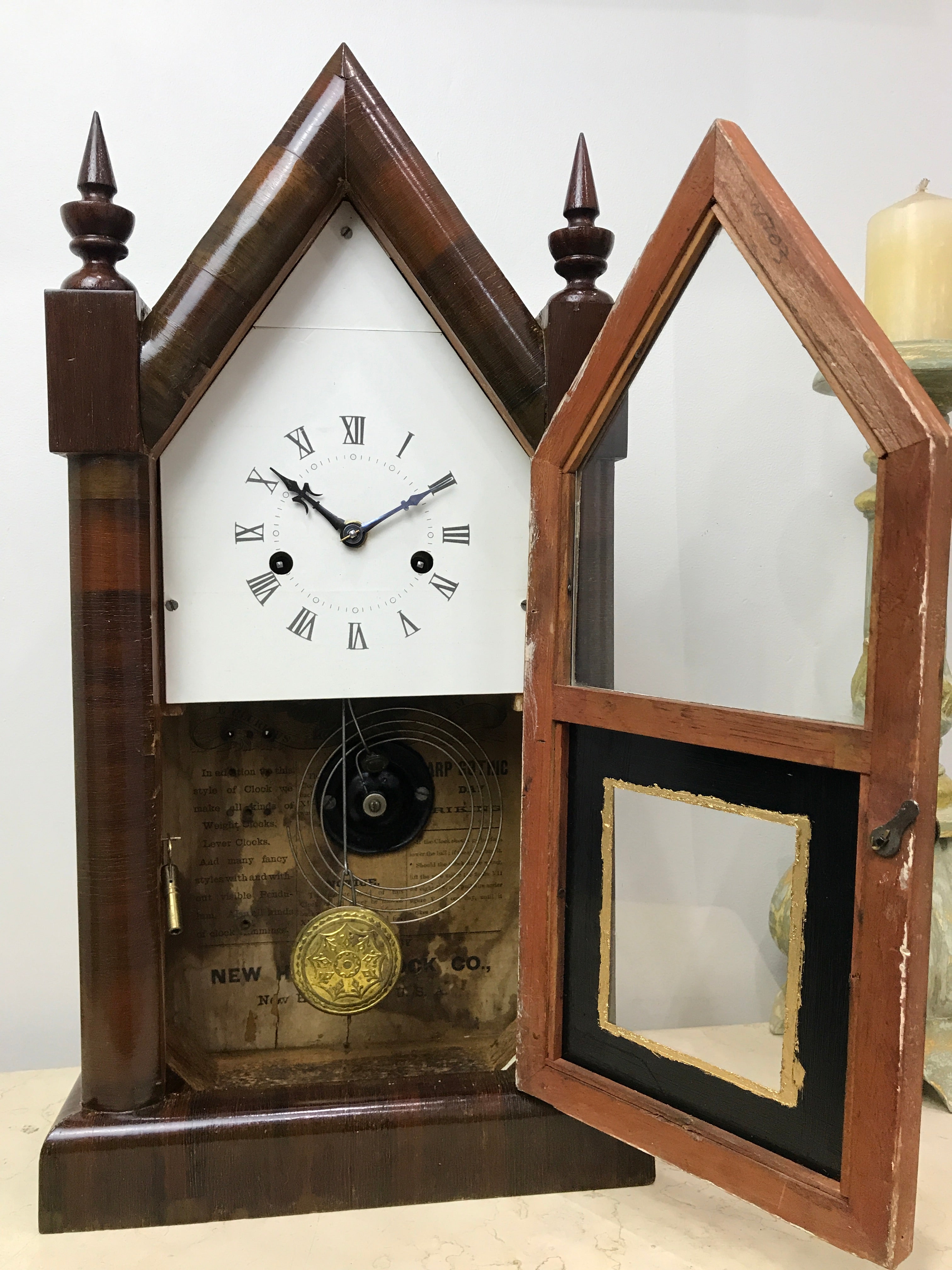 Antique New Haven Pendulum Chime Gothic Mantel Clock | eXibit collection