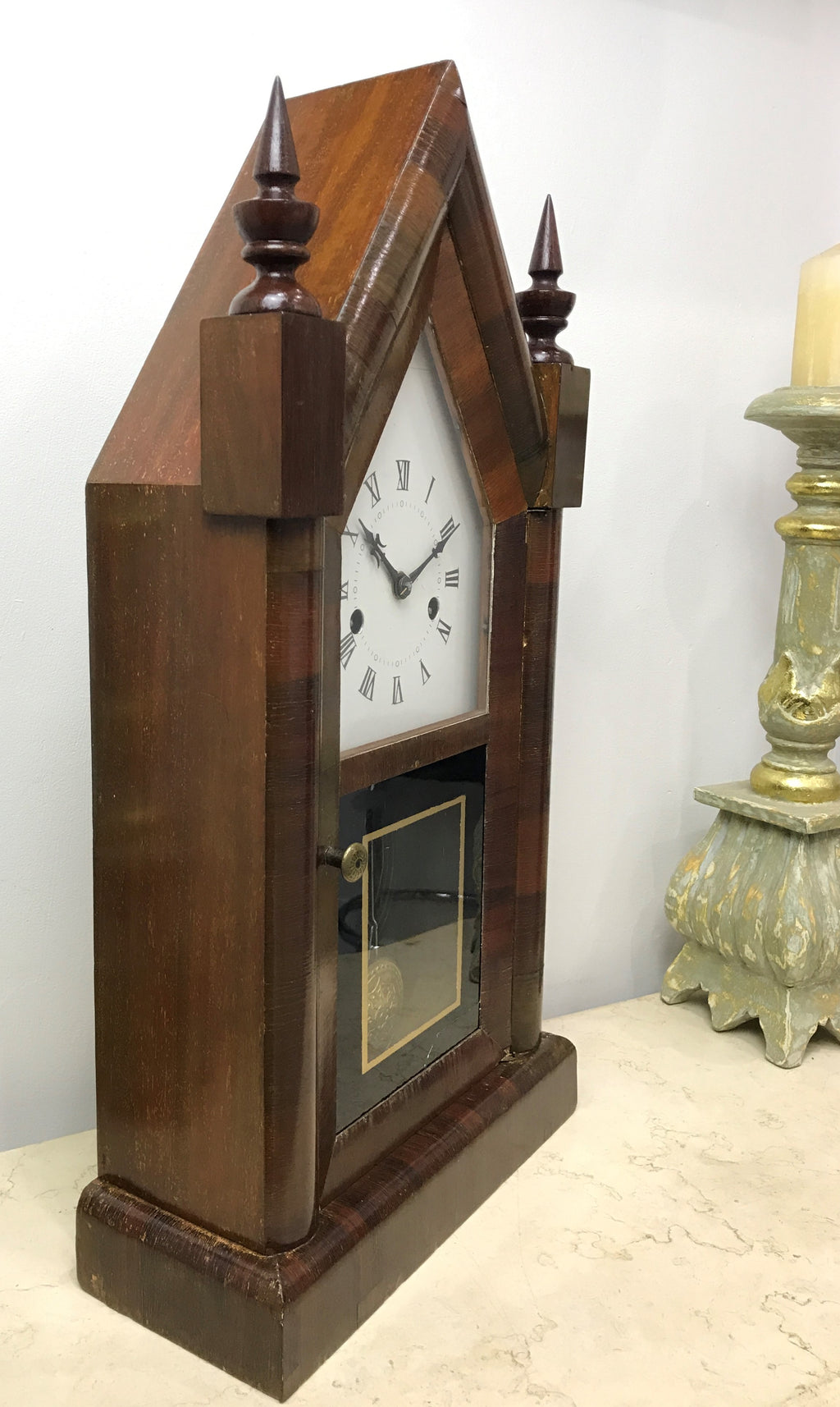 Antique New Haven Pendulum Strike Gothic Mantel Clock | Adelaide Clocks