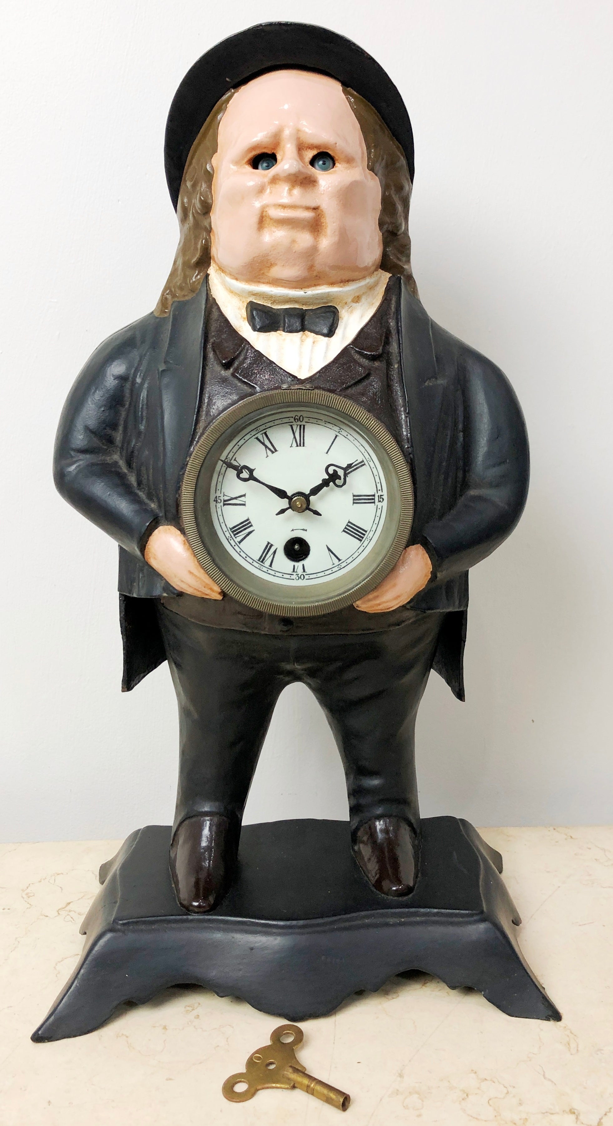 Vintage Bradley & Hubbard Cast Iron John Bull Flashing Mantel Clock | eXibit collection