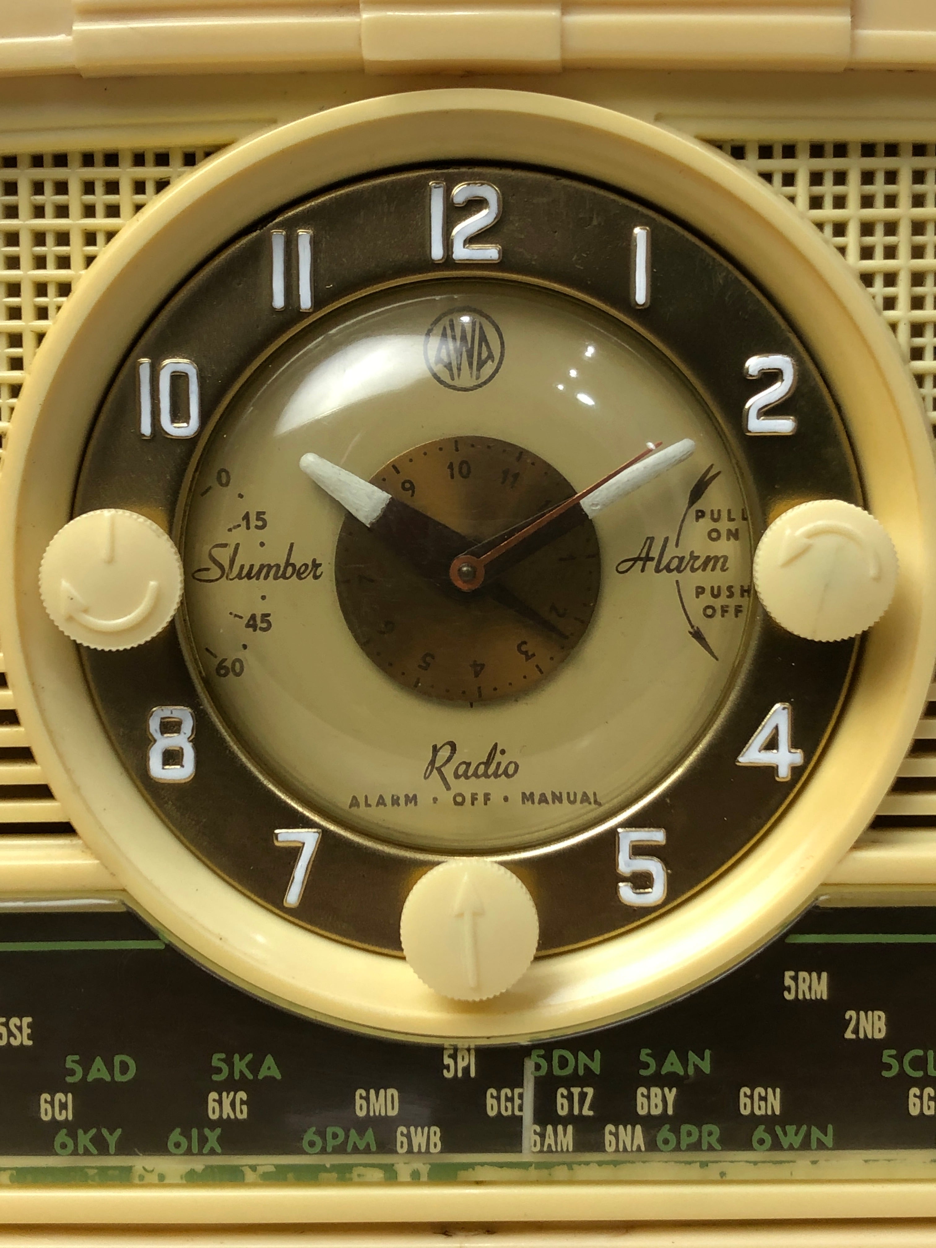Vintage AWA Radiola with Clock Transistor Tube Mantel Radio | eXibit collection