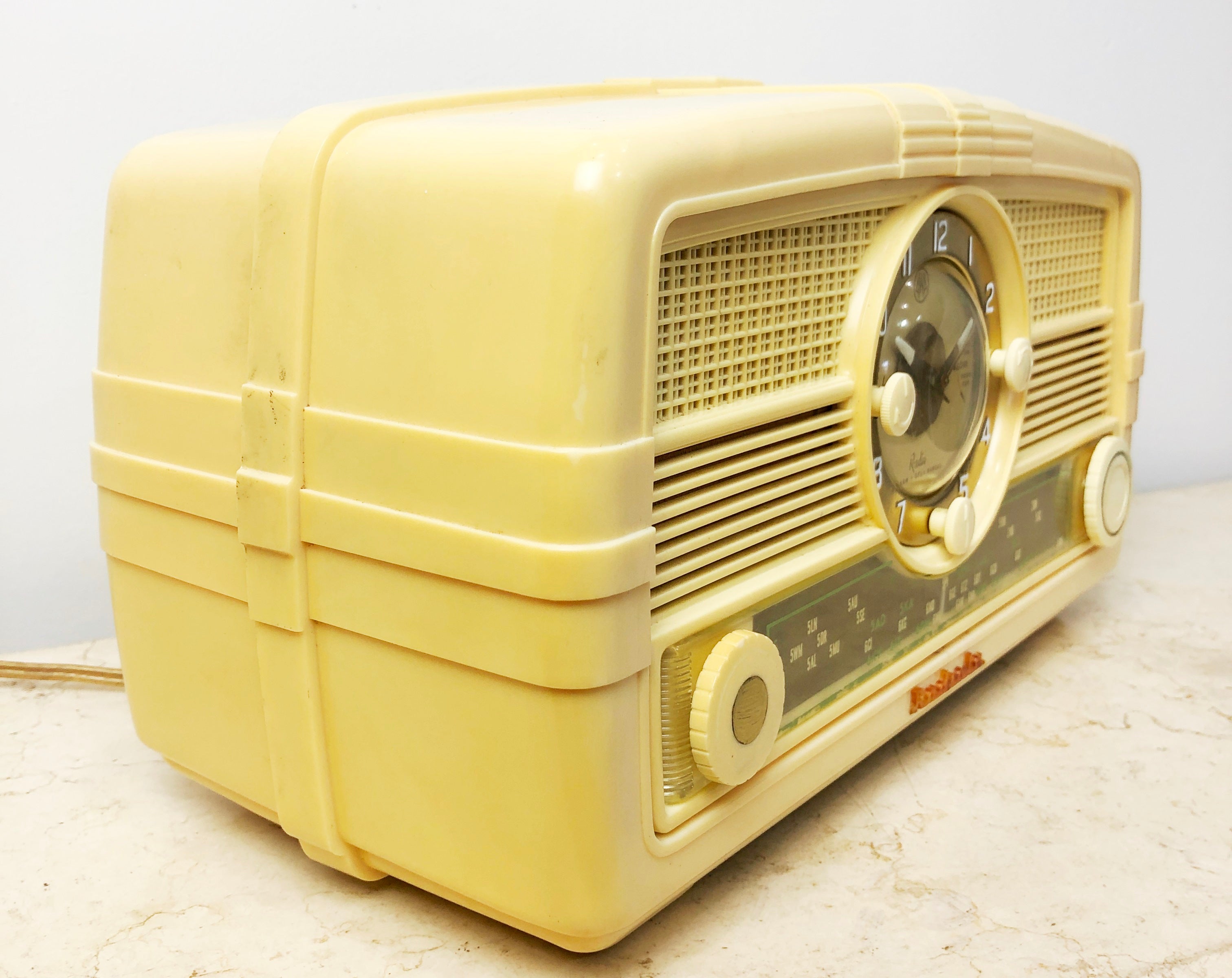 Vintage AWA Radiola with Clock Transistor Tube Mantel Radio | eXibit collection