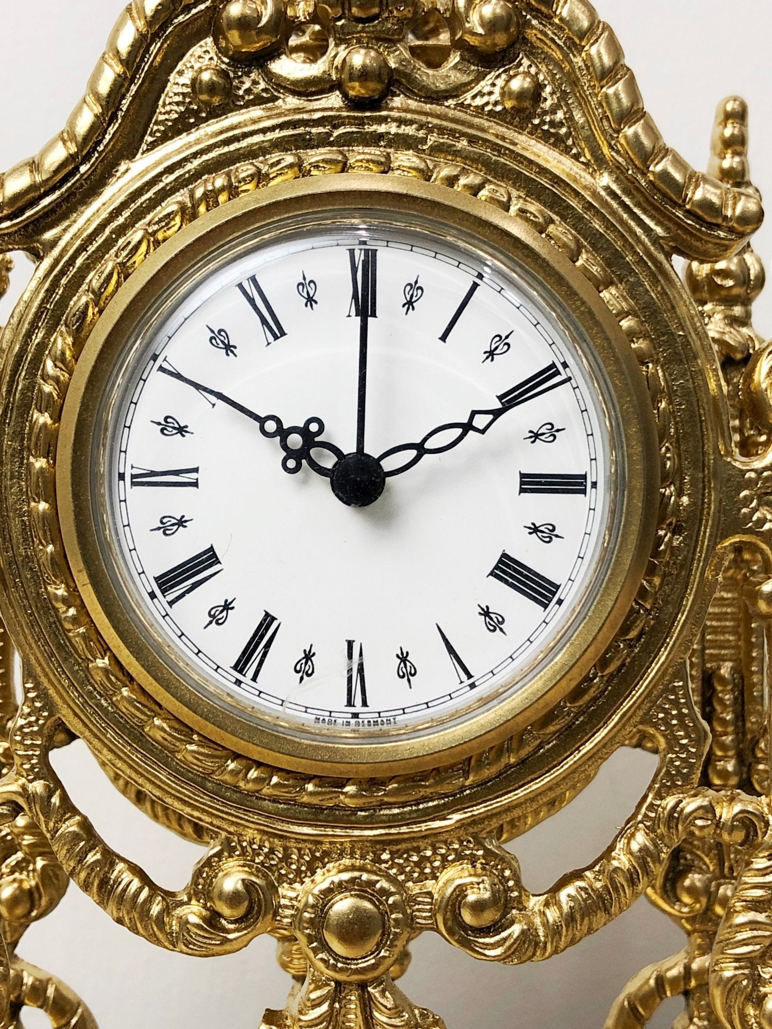Vintage Figural Ornate Brass GERMAN Mantel Clock | eXibit collection
